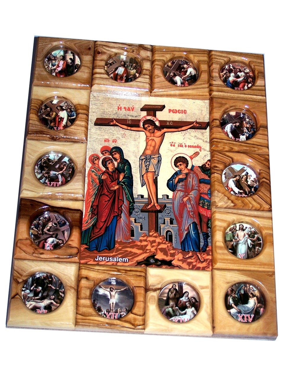 Holy Land Market Stations of The Cross Icon Plaque All in Olive Wood from Bethlehem (29 x 24 cm or 11.5 x 9.5 inches)、mySite、topwebapps
