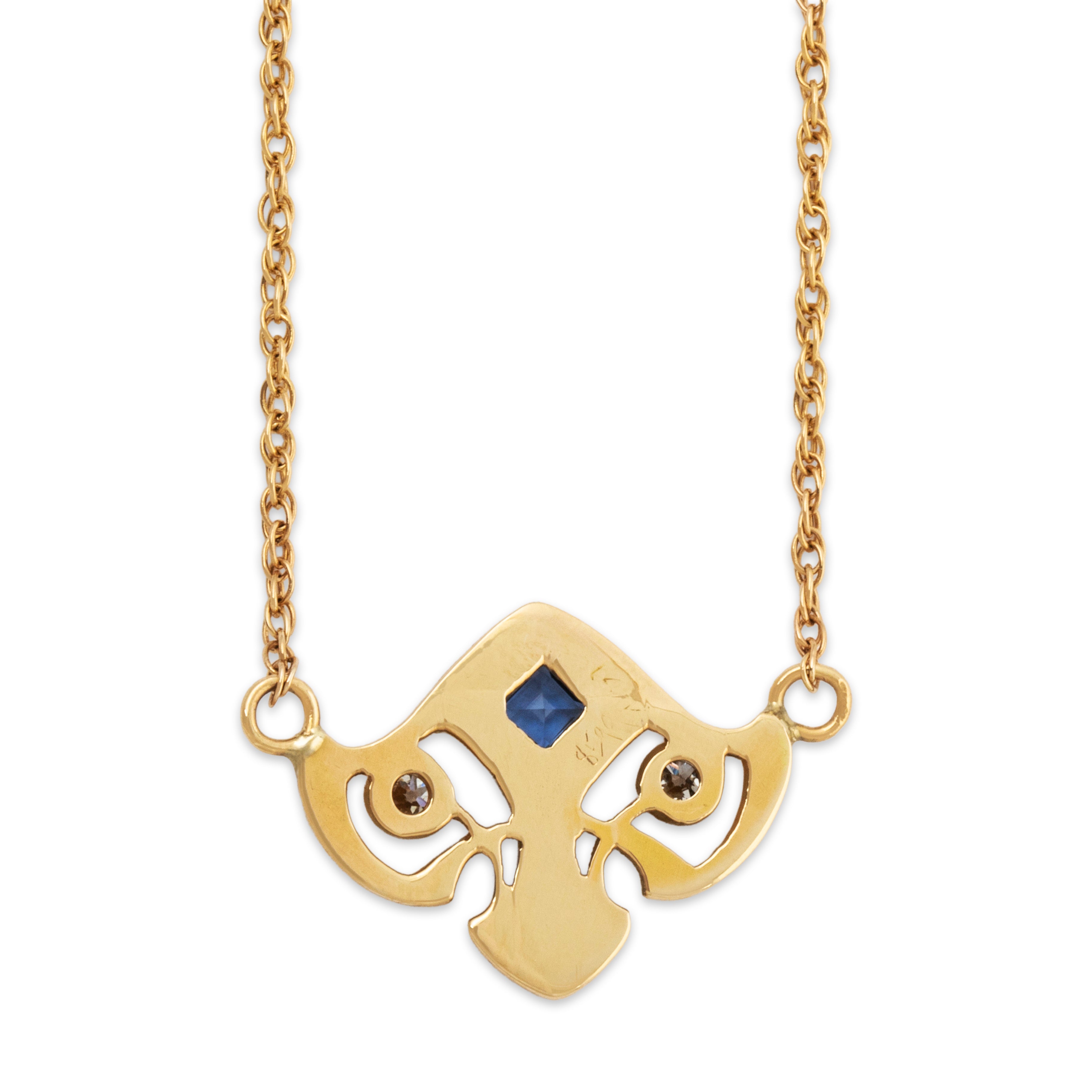 Antique 14k Yellow Gold Synthetic Sapphire Natural Diamond Necklace 17、mySite、hinf8tx79