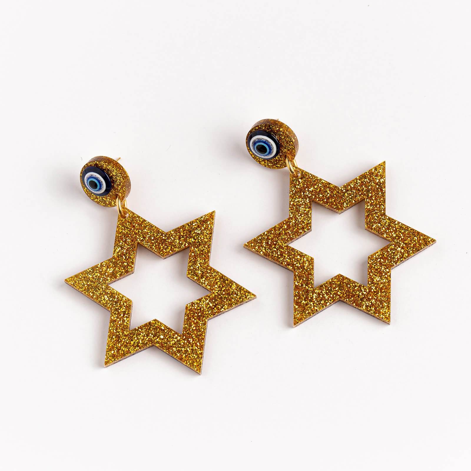 Ester Magen Statement Earrings - Gold Glitter、mySite、topwebapps