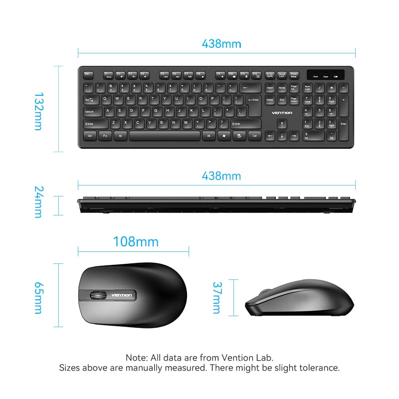 Vention Wireless Full-Sized Keyboard and Mouse Combo with Mouse Pad Black Slim Type - US English Layout、mySite、fannypackpong