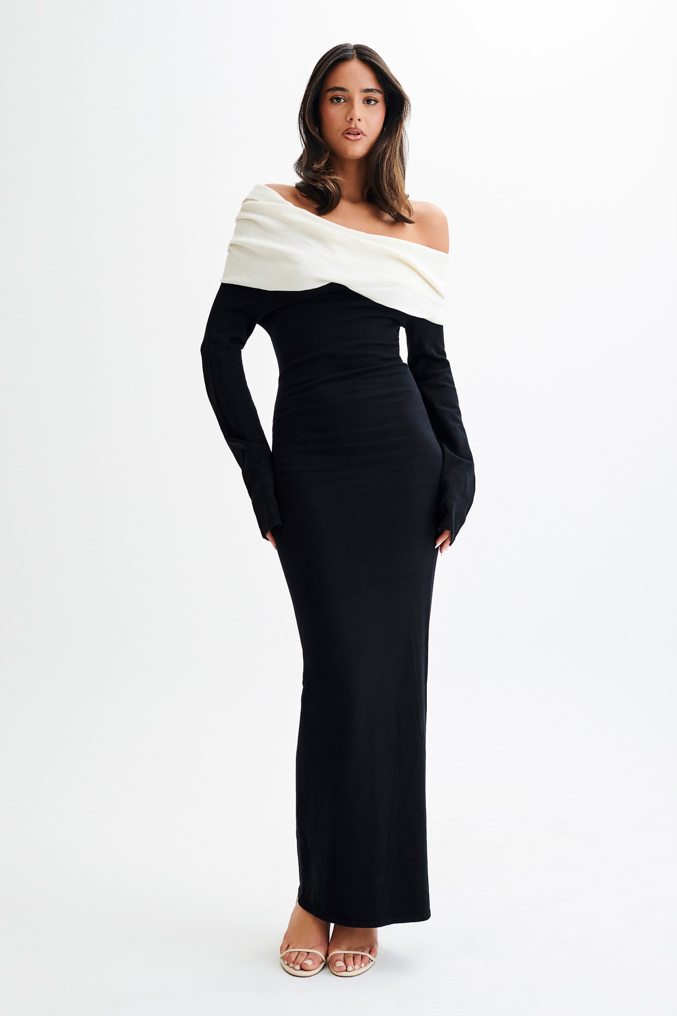 Yoko Contrast Knit Maxi Dress - Black/White、mySite、solidvoid