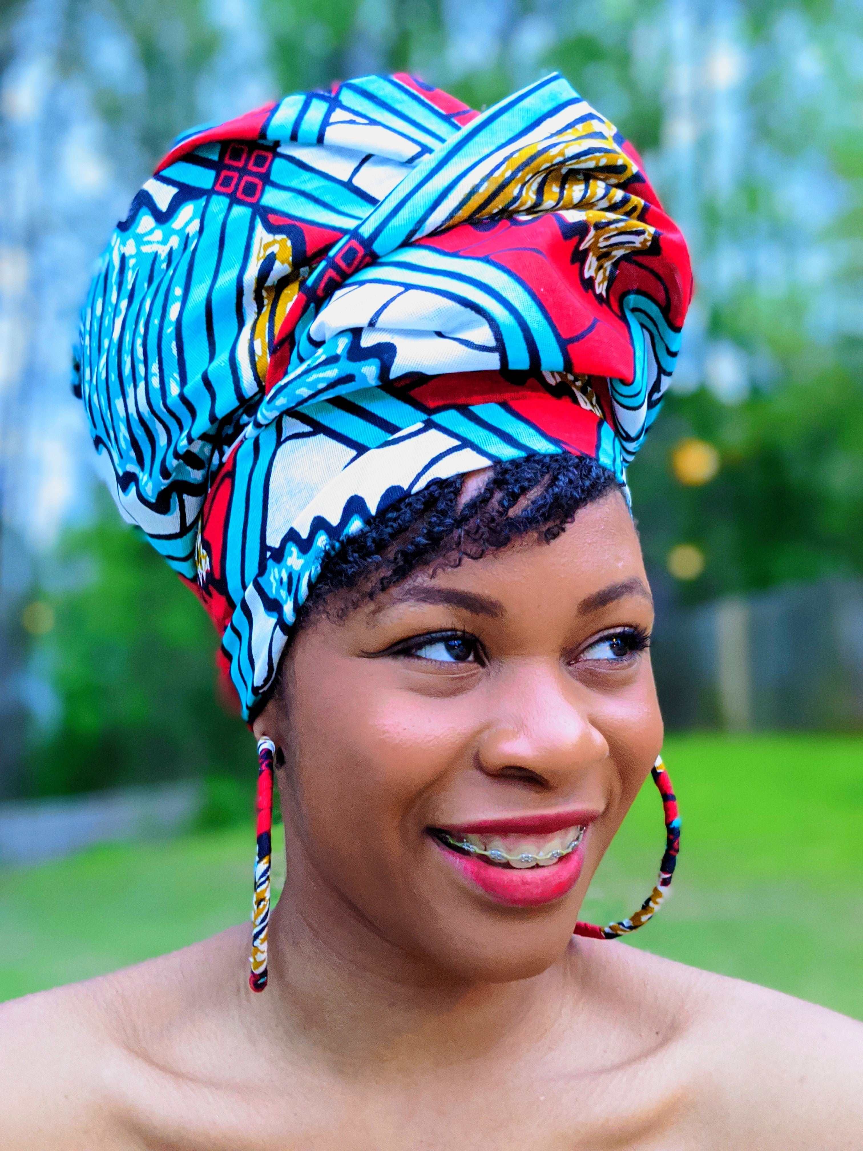 Rawli Blue Red White African Print Head wrap-DP3551H、mySite、solidvoid