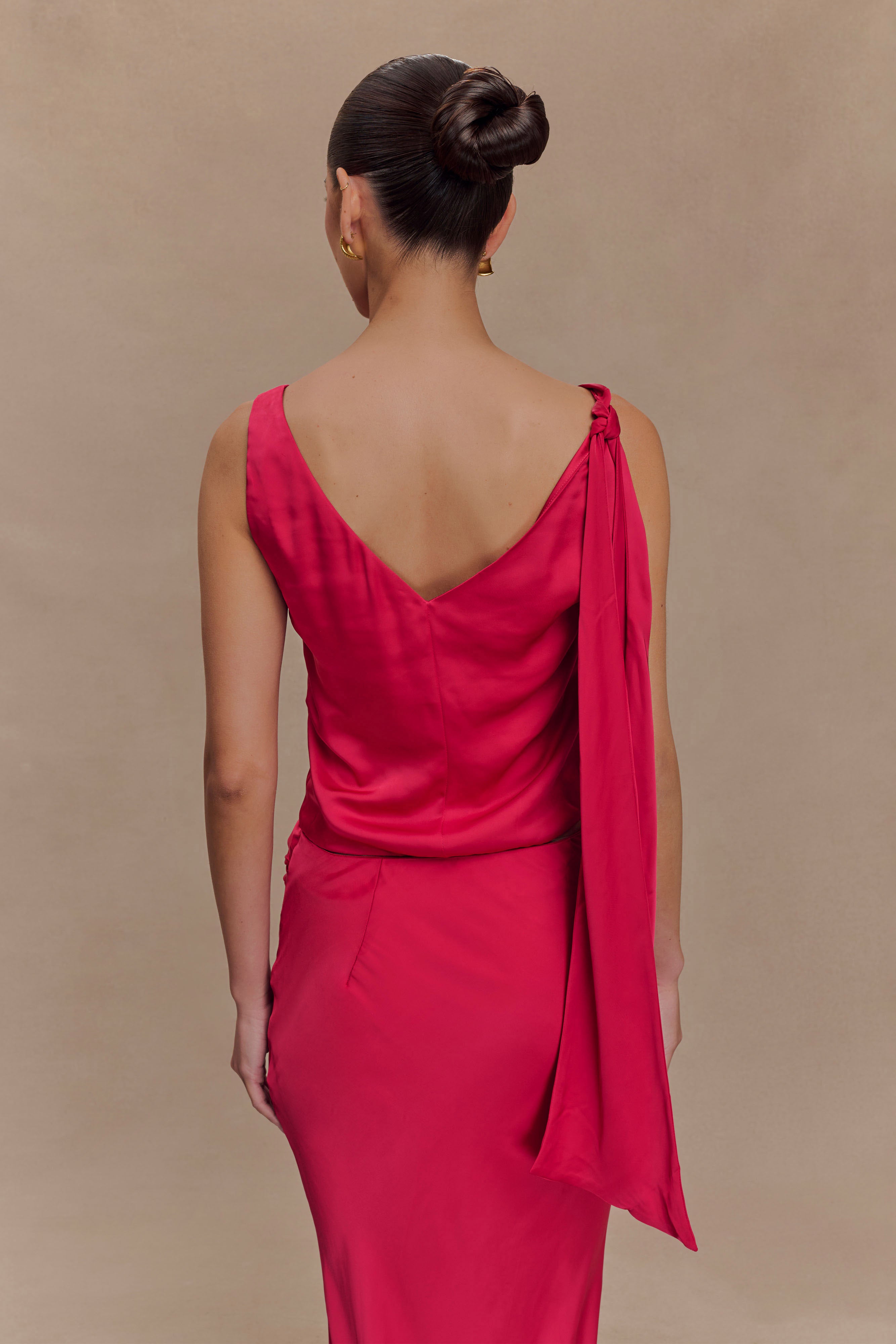 Nicola Satin Tie Sleeveless Top - Pink Cherry、mySite、solidvoid