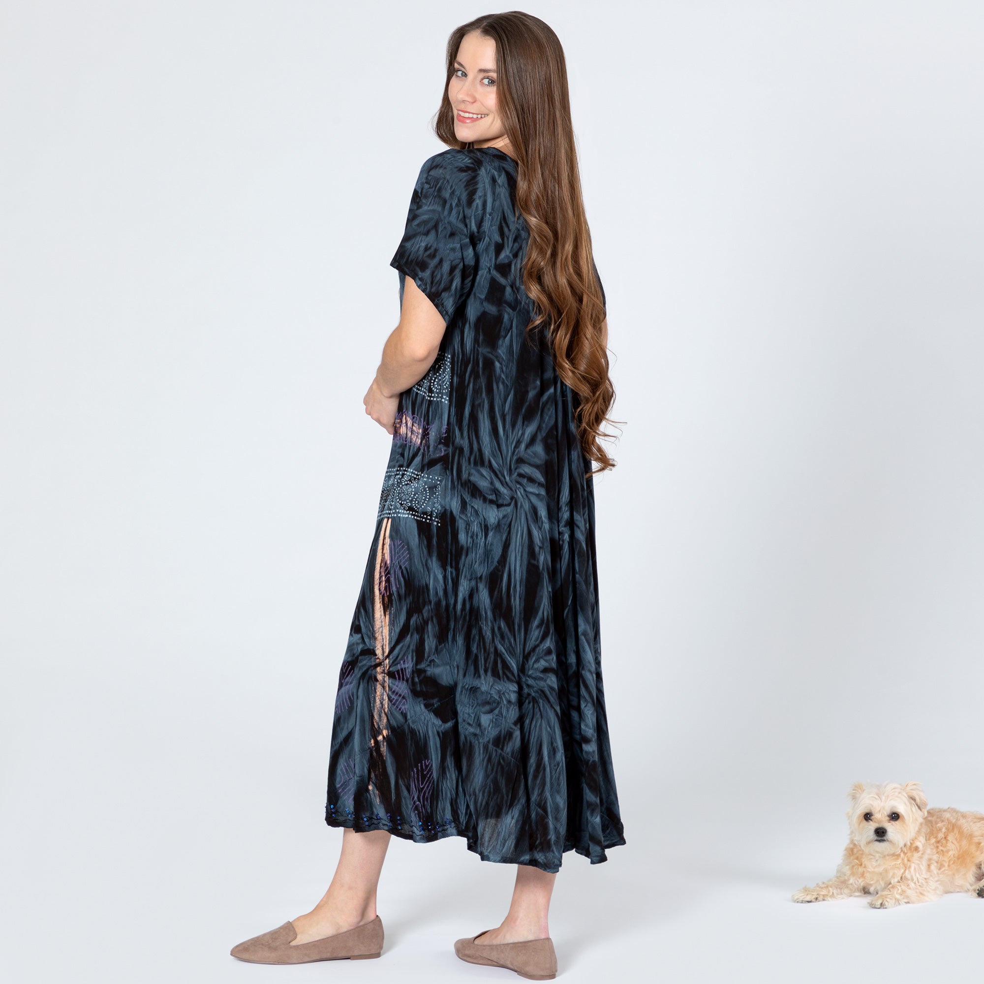 Black Tie-Dye & Paisley Short Sleeve Dress、mySite、camillekostekn