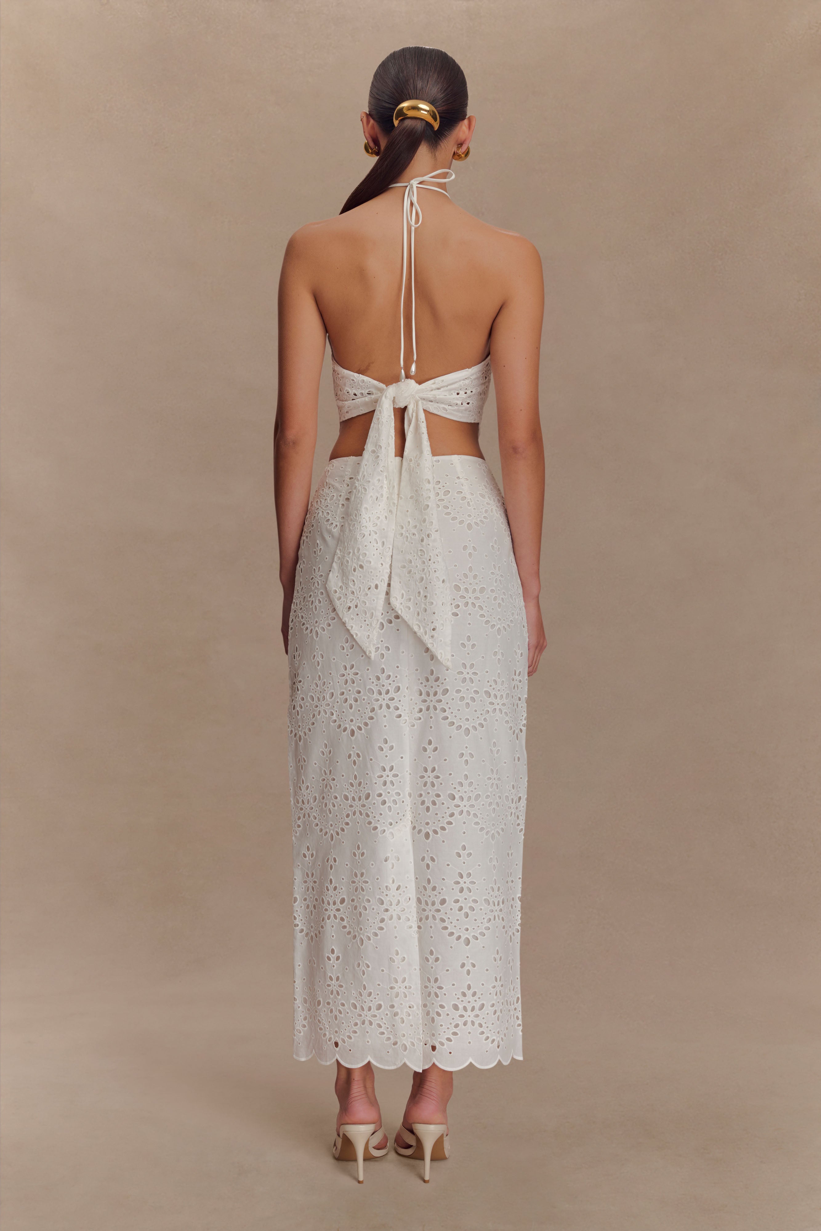 Kensley Broderie Halter Top - White、mySite、solidvoid