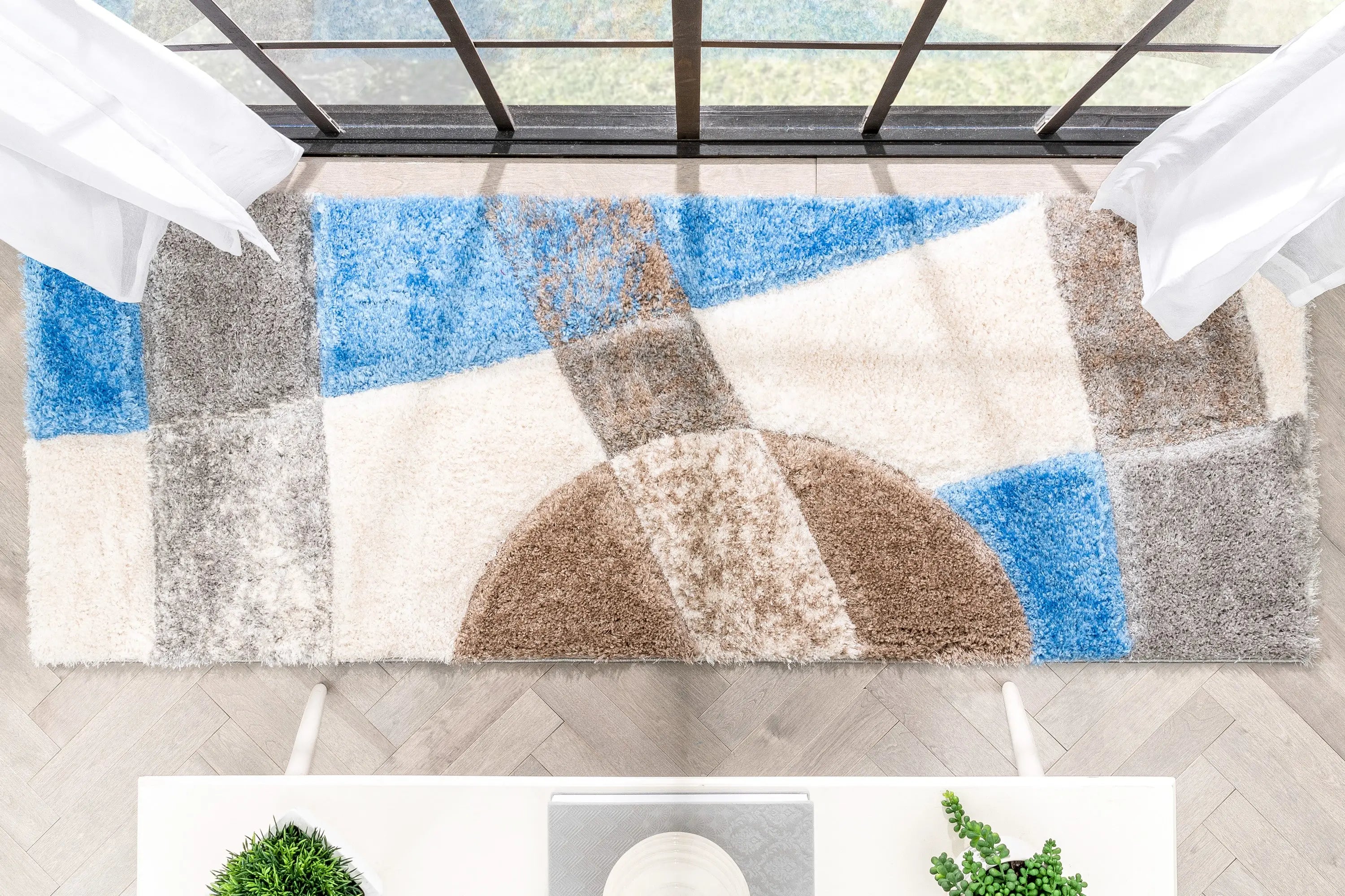 Remi Contemporary Geometric Boxes 3D Textured Shag Grey Light Blue Rug、mySite、gigharbornorthrealestate