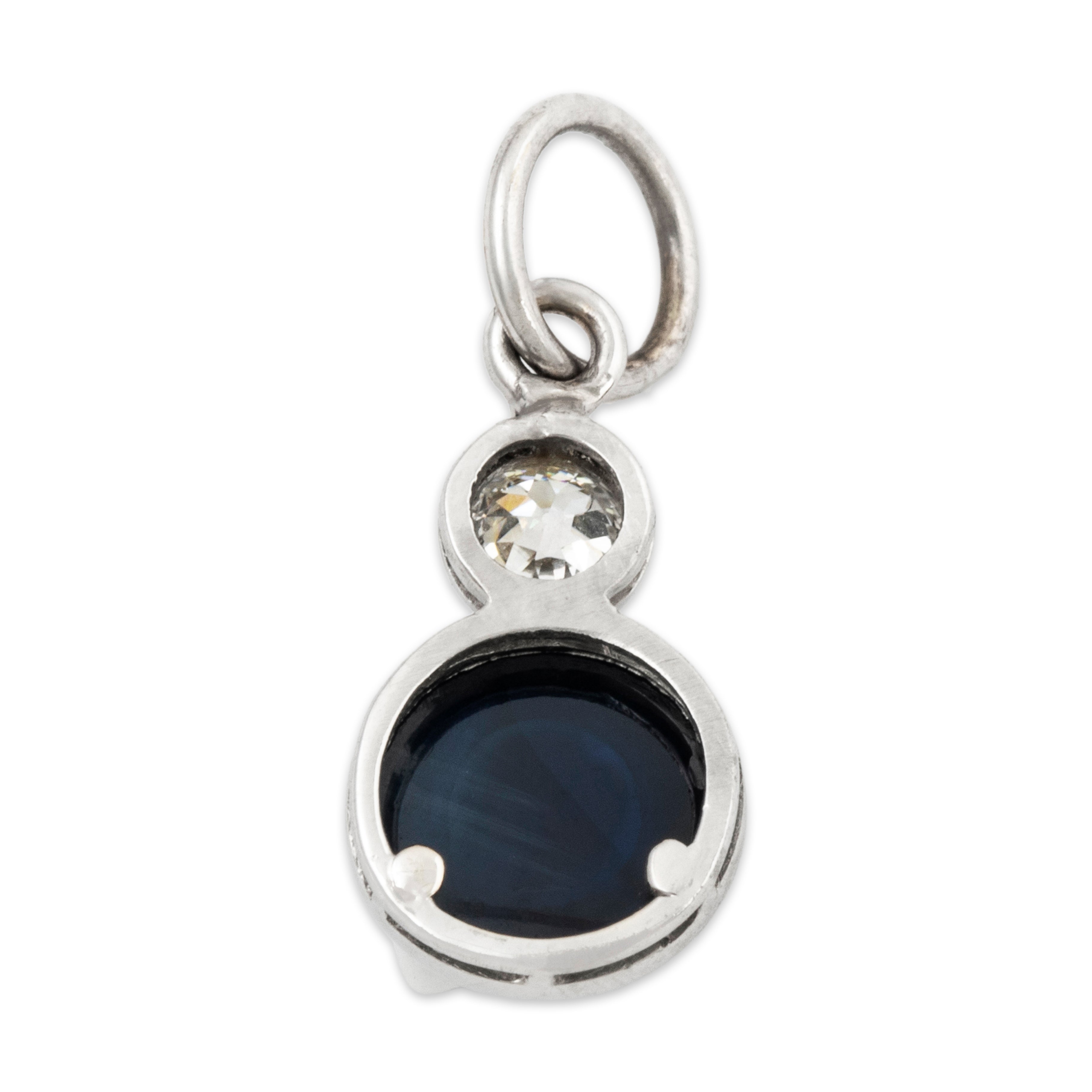 Antique Platinum 1.65ct Blue Synthetic Sapphire Natural Old Mine Diamond Pendant、mySite、hinf8tx79