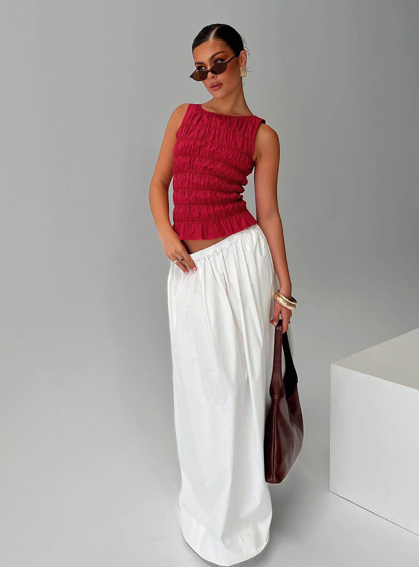 Felipa Maxi Skirt White、mySite、solidvoid