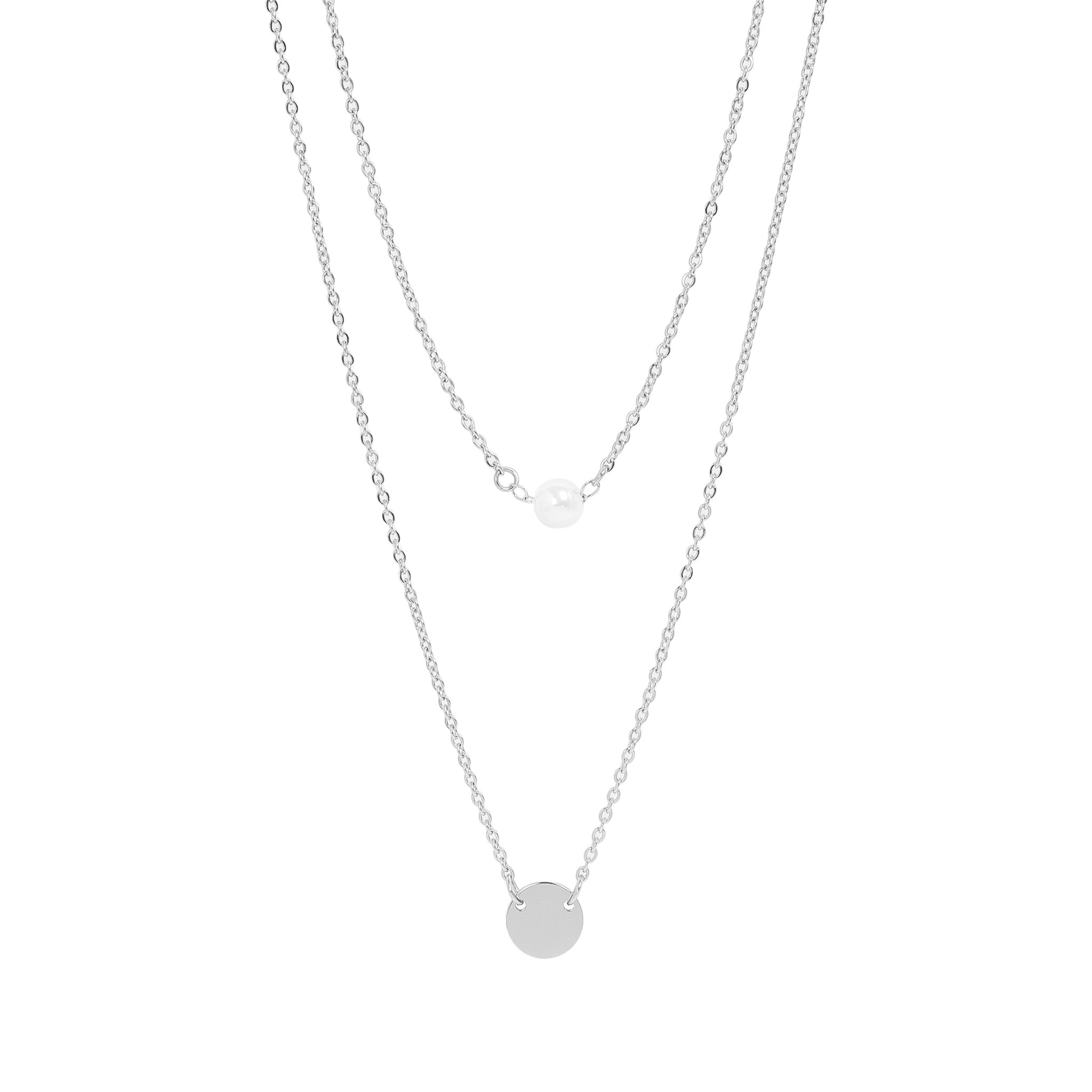 18K Gold PVD Stainless Steel Pearl and Blank Disk Layered Charm Necklace / CHN0004、mySite、dreamappss