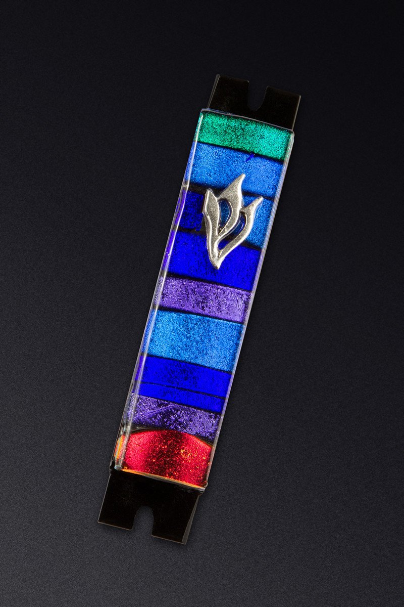 Multi-Color Cool Stripe Glass Mezuzah by Daryl Cohen、mySite、topwebapps
