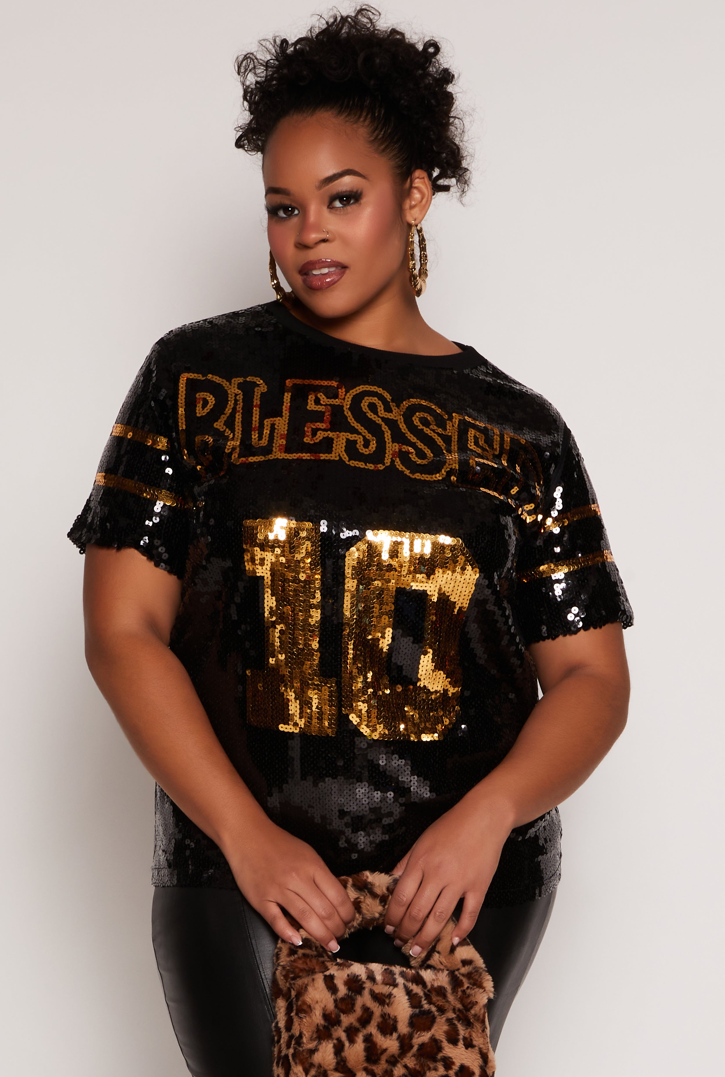Plus Size Blessed 10 Sequin Mesh Top、mySite、camillekostekn