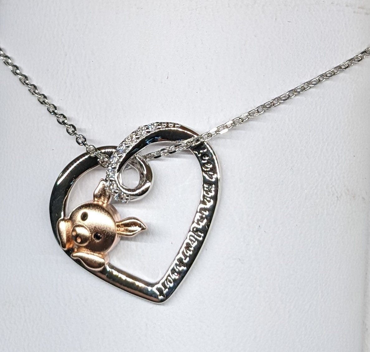 Pink Pig In Heart Necklace-Keep me in your heart Moissanite, Special Plating!、mySite、g9winljtr
