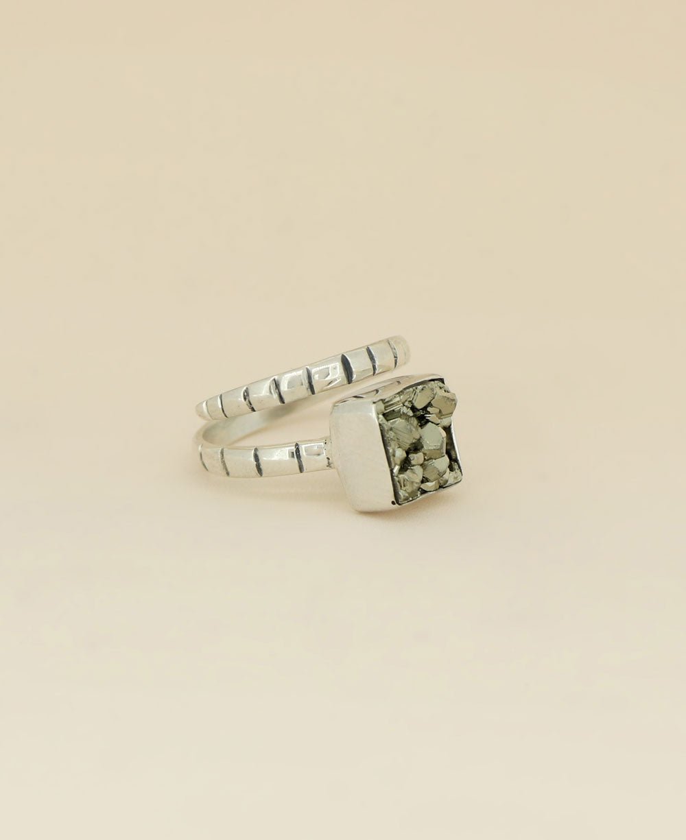 Sterling Silver Pyrite Gemstone Adjustable Ring、mySite、topwebapps