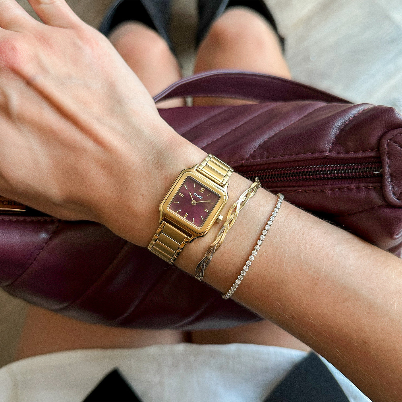  Gracieuse Petite Watch Steel, Dark Cherry, Gold Colour