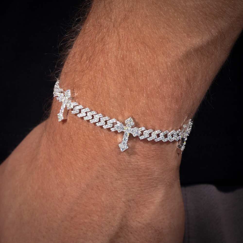 6MM Moissanite Cross Cuban Link Bracelet 14K Gold、mySite、hinf8tx79