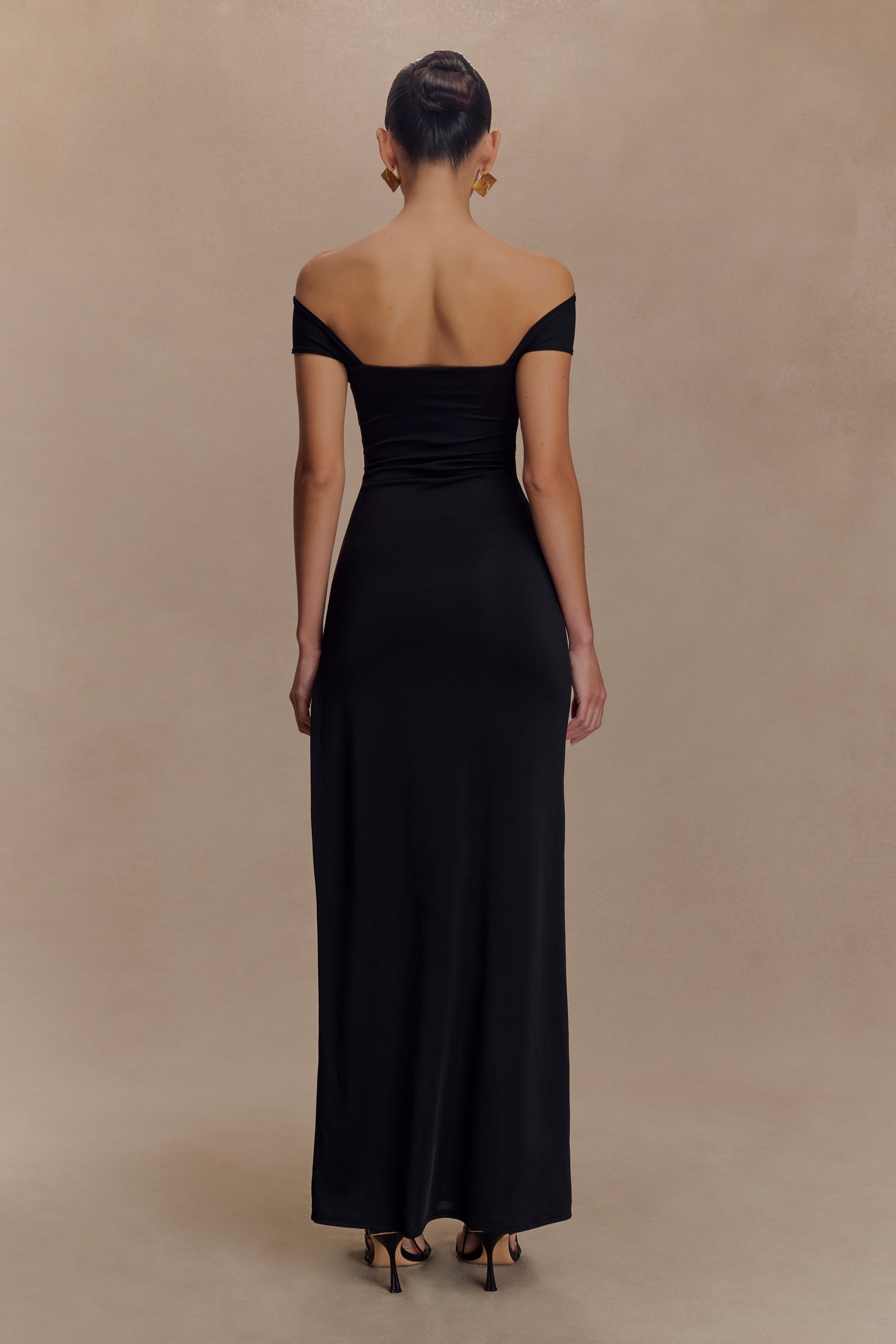 Aurora Slinky And Mesh Split Maxi Dress - Black、mySite、solidvoid