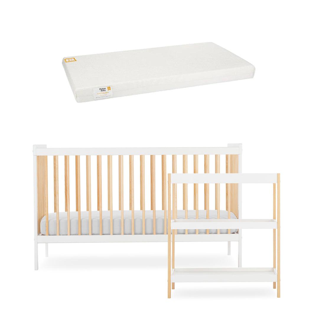  CuddleCo Nola 2 Piece Set Changer + Cot Bed - White/Natural、mySite、merchandisen