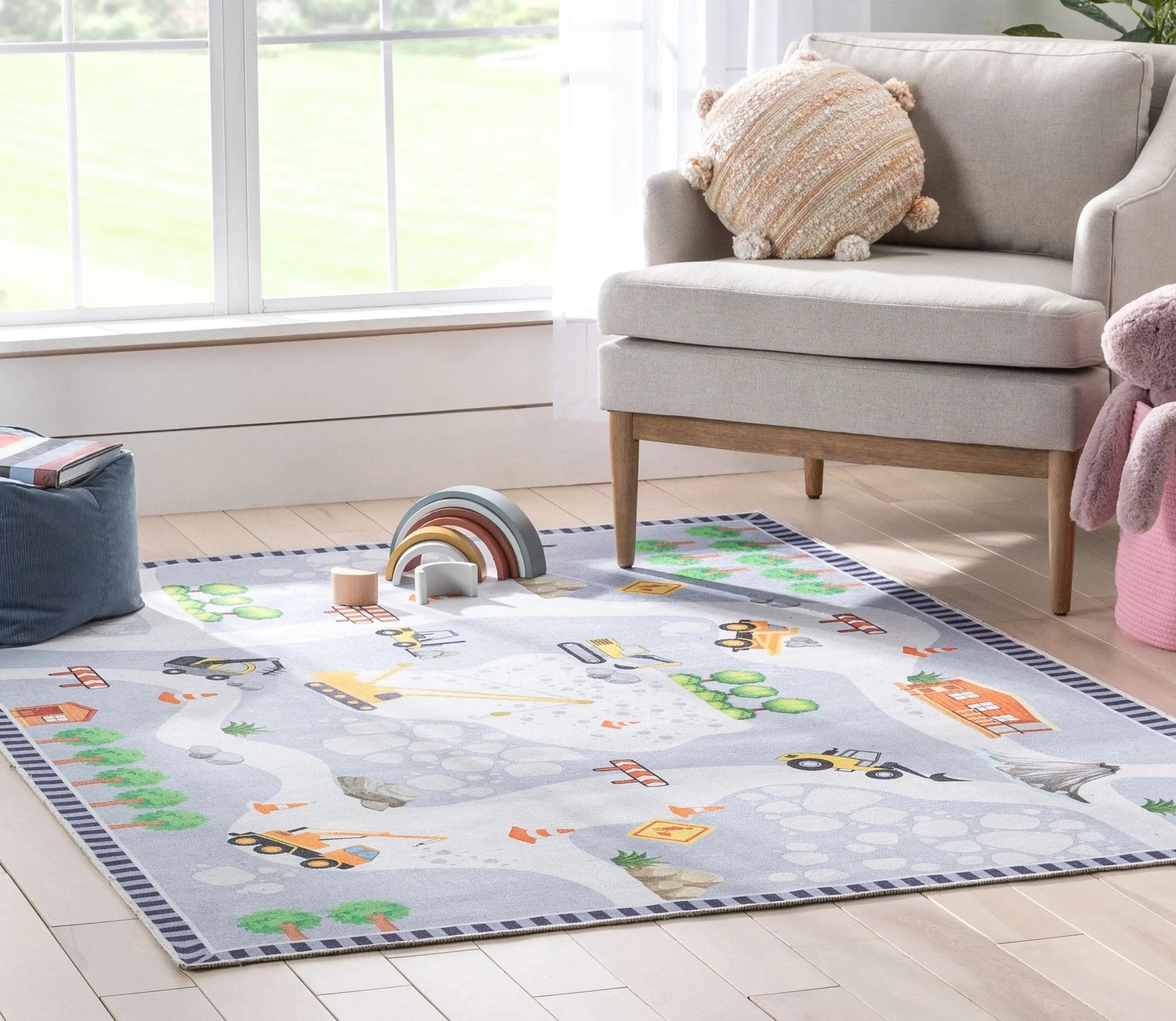 Construction Modern Grey Multi Kids Flat-Weave Rug、mySite、gigharbornorthrealestate