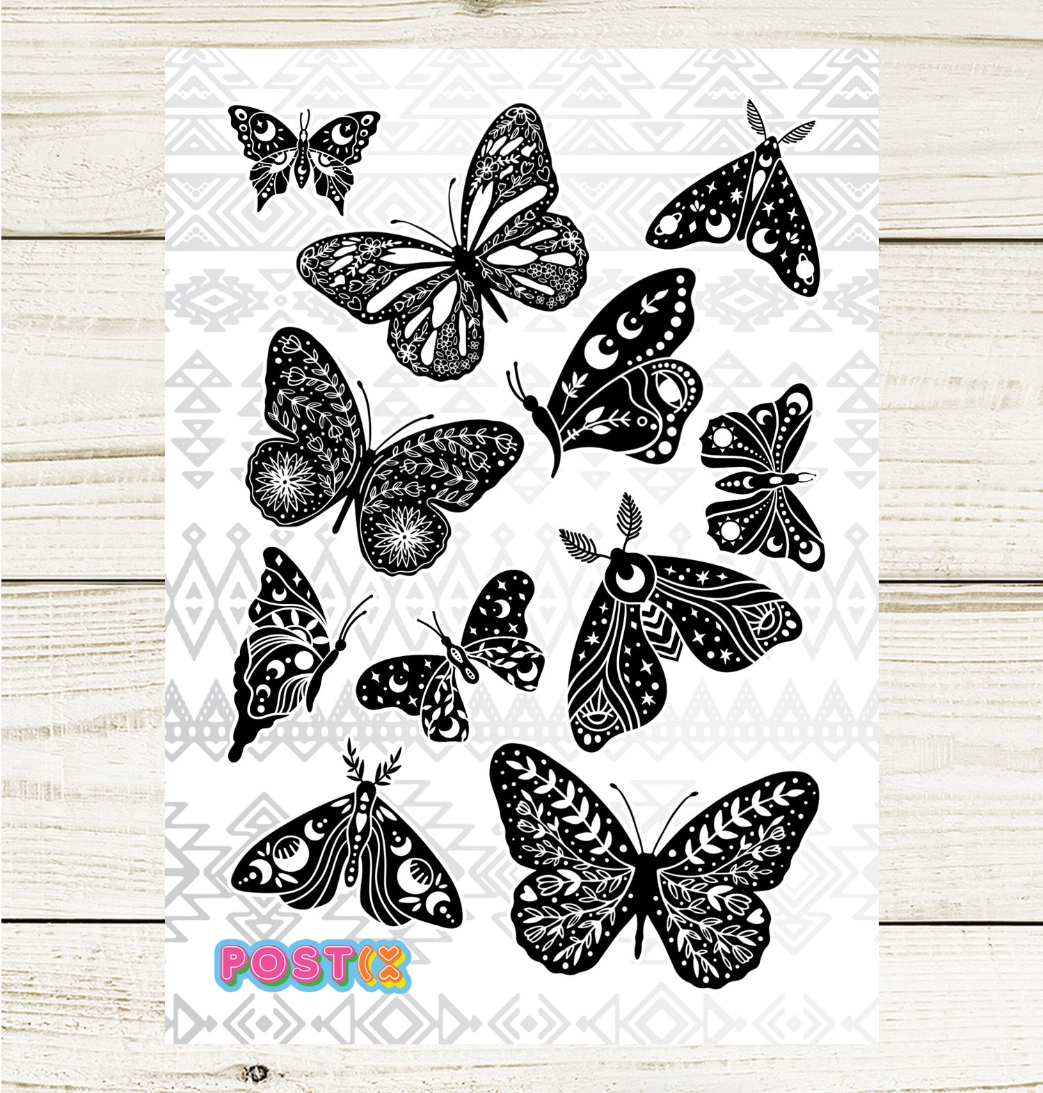  Black and White Bohemian Butterflies Sticker Sheet、mySite、ghnorth