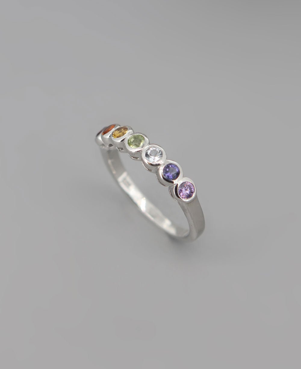 Gemstone Studded Sterling Silver Chakra Ring、mySite、topwebapps