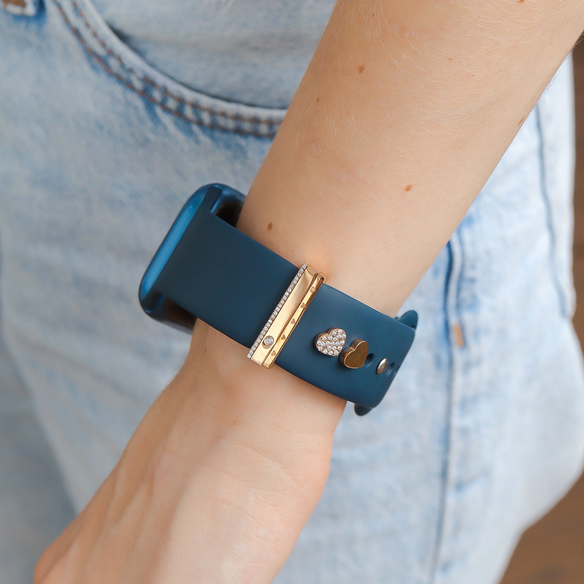 Stainless Steel Engravable 3 Piece Heart Smart Watch Charm Set / SBB0362、mySite、dreamappss