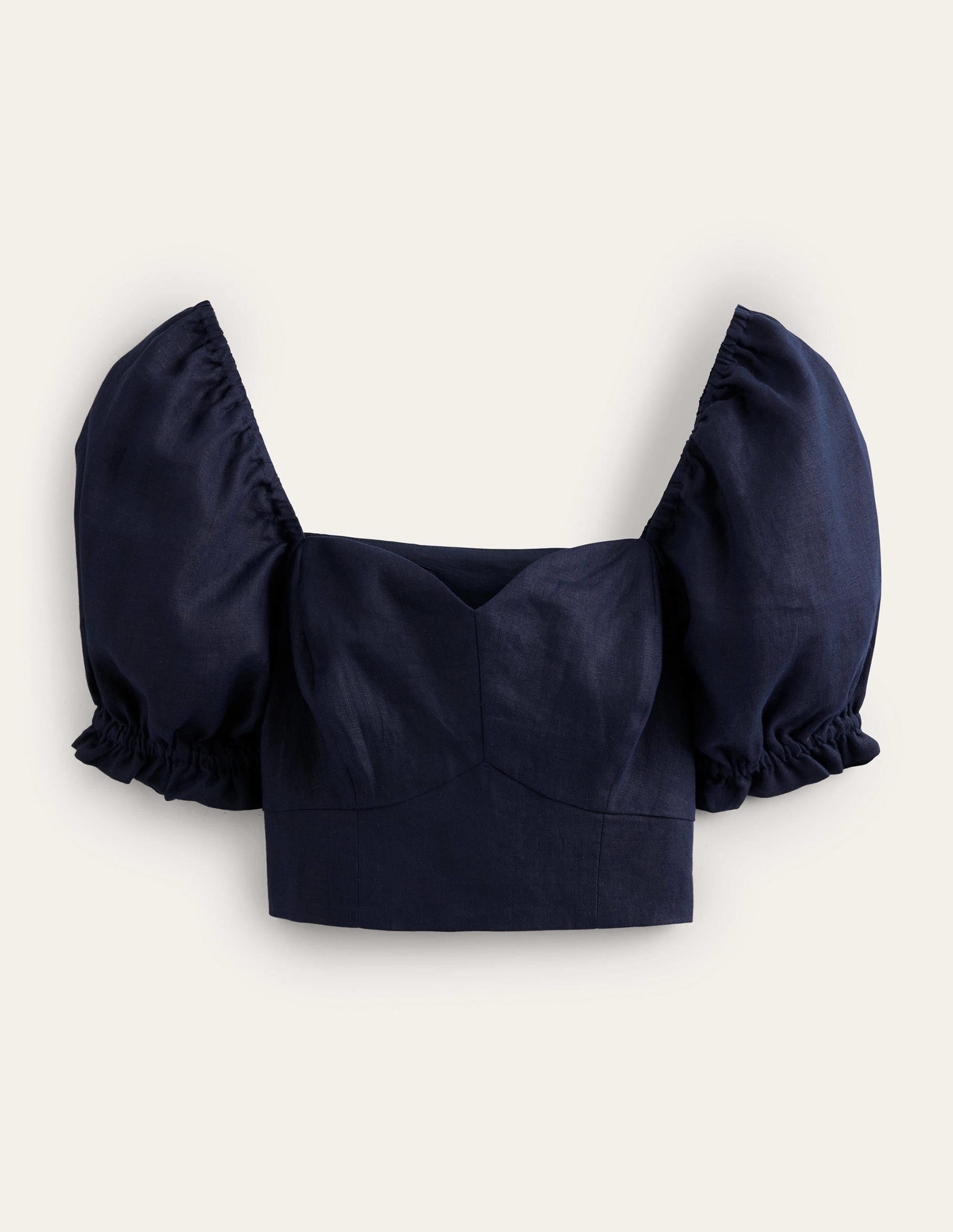  Sweetheart Linen Cropped Top-Navy、mySite、ashleygrahame