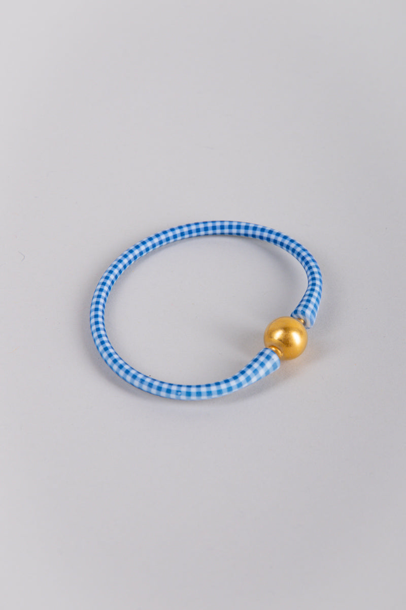 Bali 24K Gold-Plated Bead Silicone Bracelet in Blue Gingham - FINAL SALE、mySite、hinf8tx79