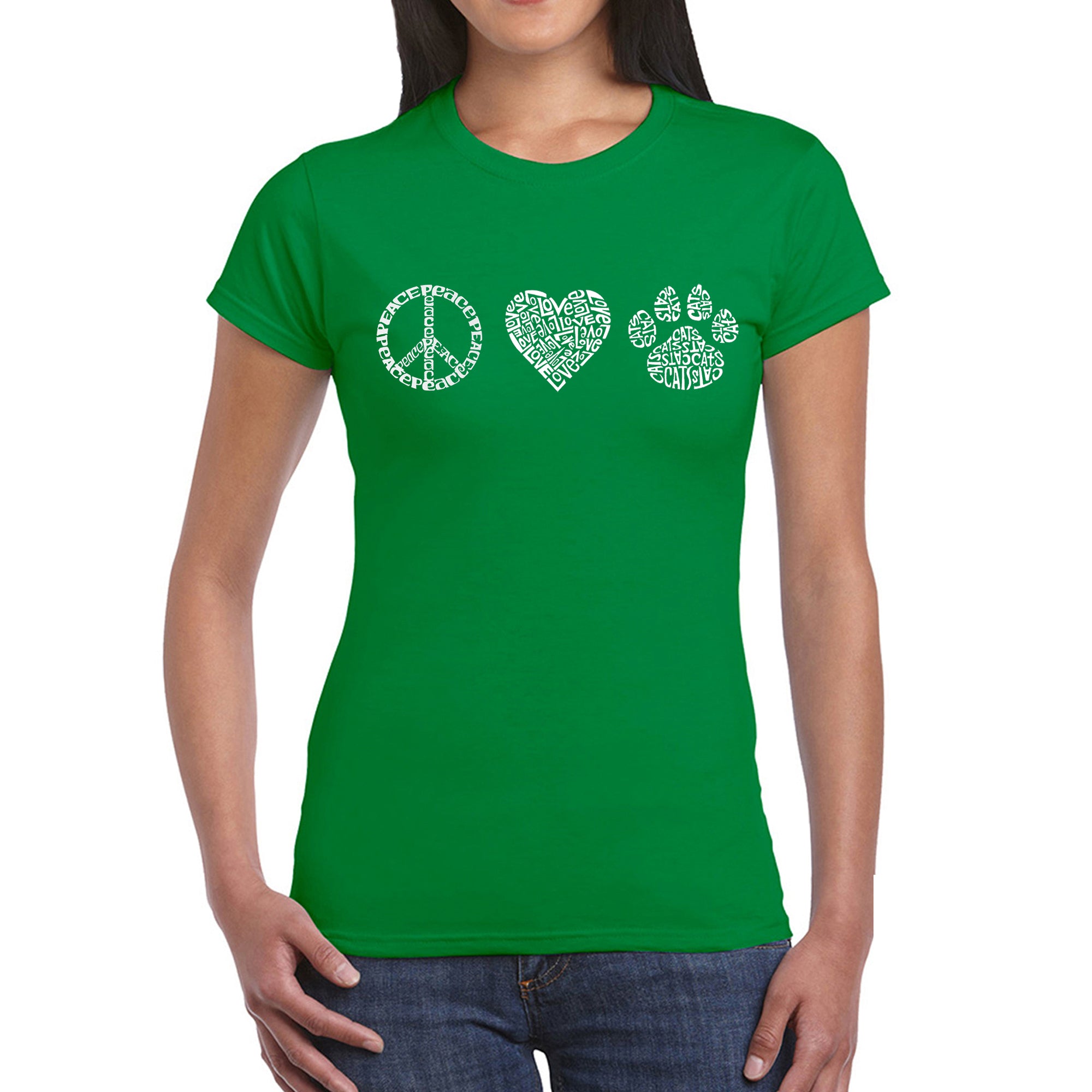 Peace Love Cats - Women's Word Art T-Shirt、mySite、camillekostekn