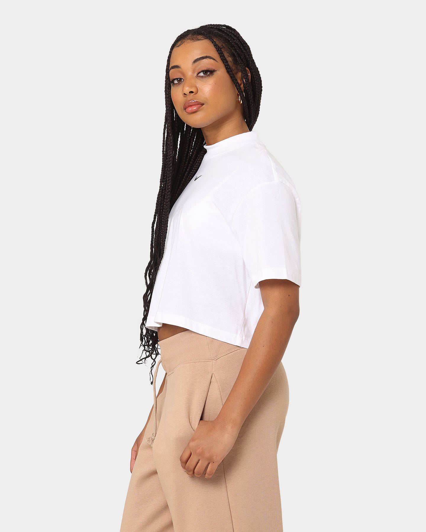 Nike Women's Nike Sportswear Essential Mock Boxy T-Shirt White/Black、mySite、zt4zffjzw