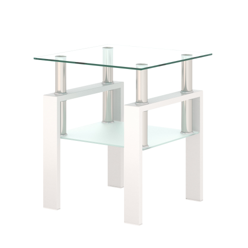 Set of 2, Modern Tempered Glass Tea Table Coffee Table End Table, Square Table for Living Room, Transparent/White、、casual