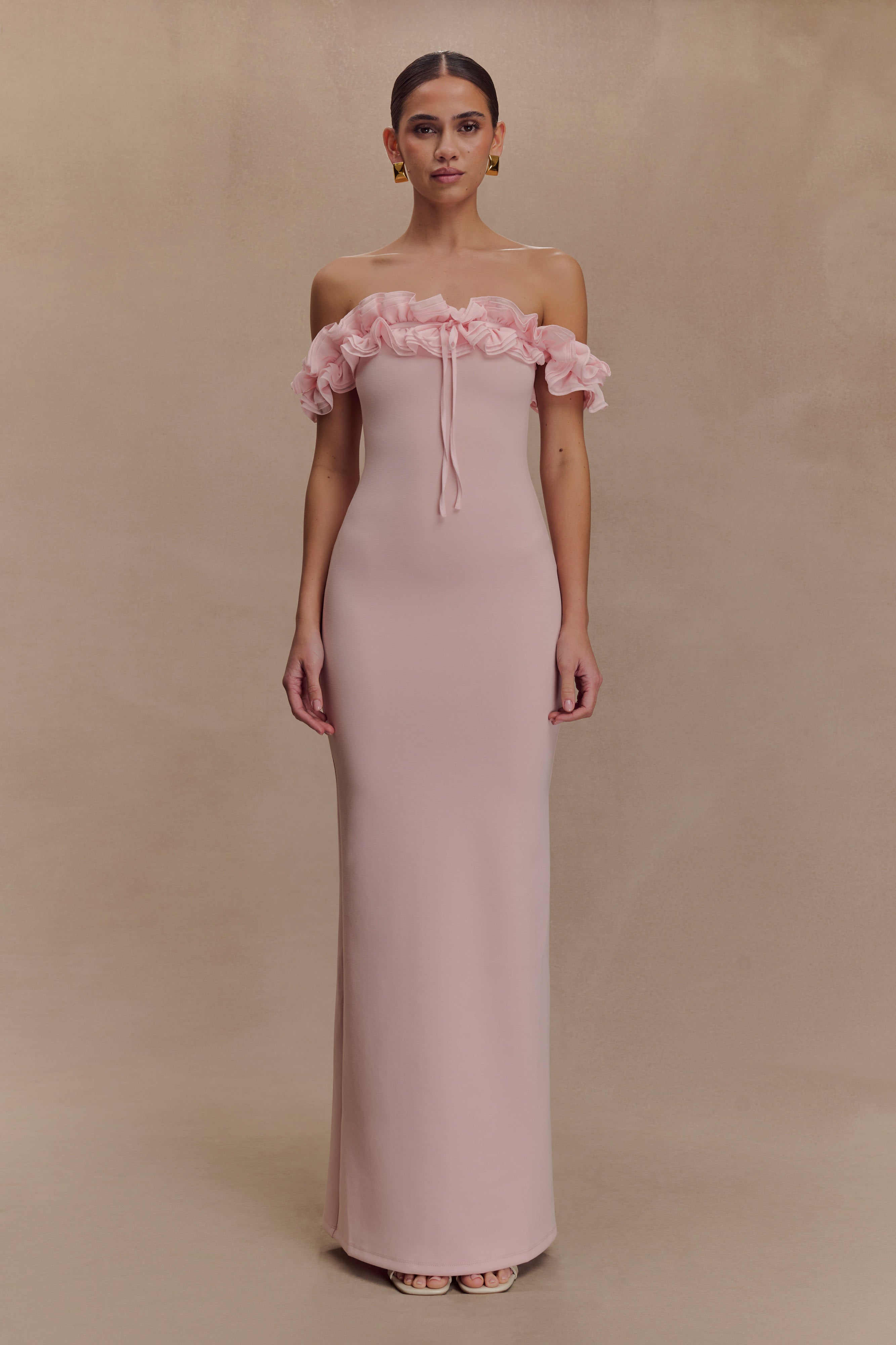 Nova Ruffle Off Shoulder Maxi Dress - Ballet Pink、mySite、solidvoid