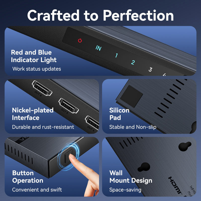 Vention 1-In & 8-Out HDMI Splitter 4K@60Hz Black Aluminum Alloy Type EU Standard、mySite、fannypackpong