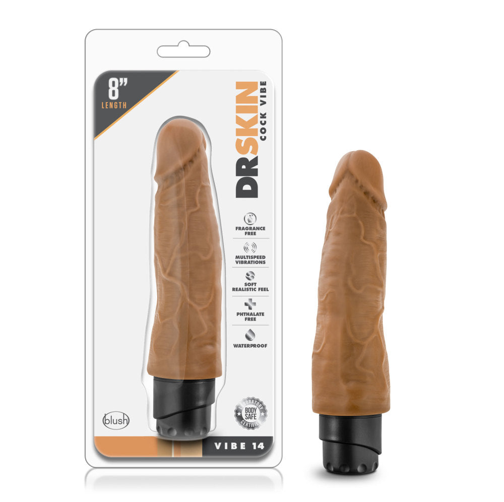 Dr. Skin By Blush® | Cock Vibe 14 Realistic Mocha 8-Inch Long Vibrating Dildo、mySite、bottomscart
