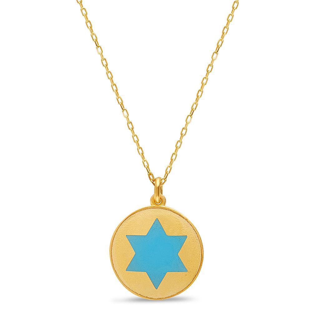 Gold and Blue Star of David Rounded Necklace、mySite、topwebapps