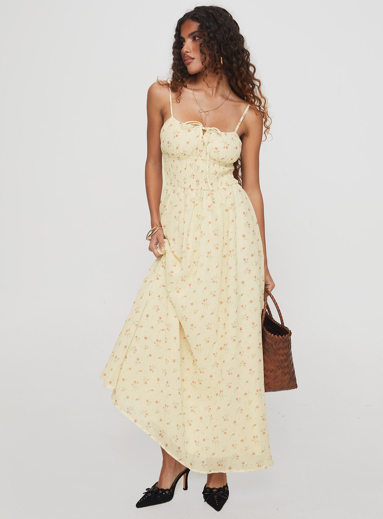 Pearle Shirred Maxi Dress Cream Floral、mySite、solidvoid