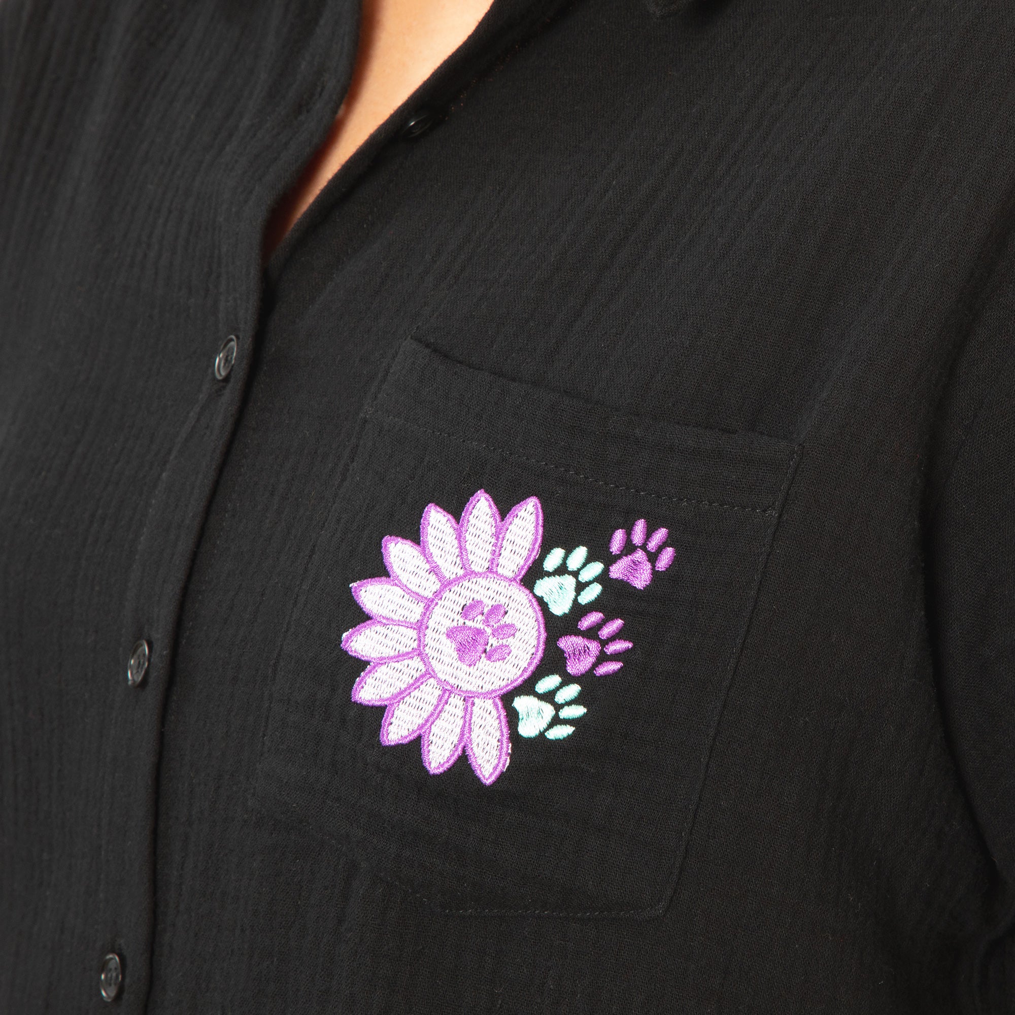 Paw Sunflower Embroidered Cotton Gauze Shirt、mySite、camillekostekn