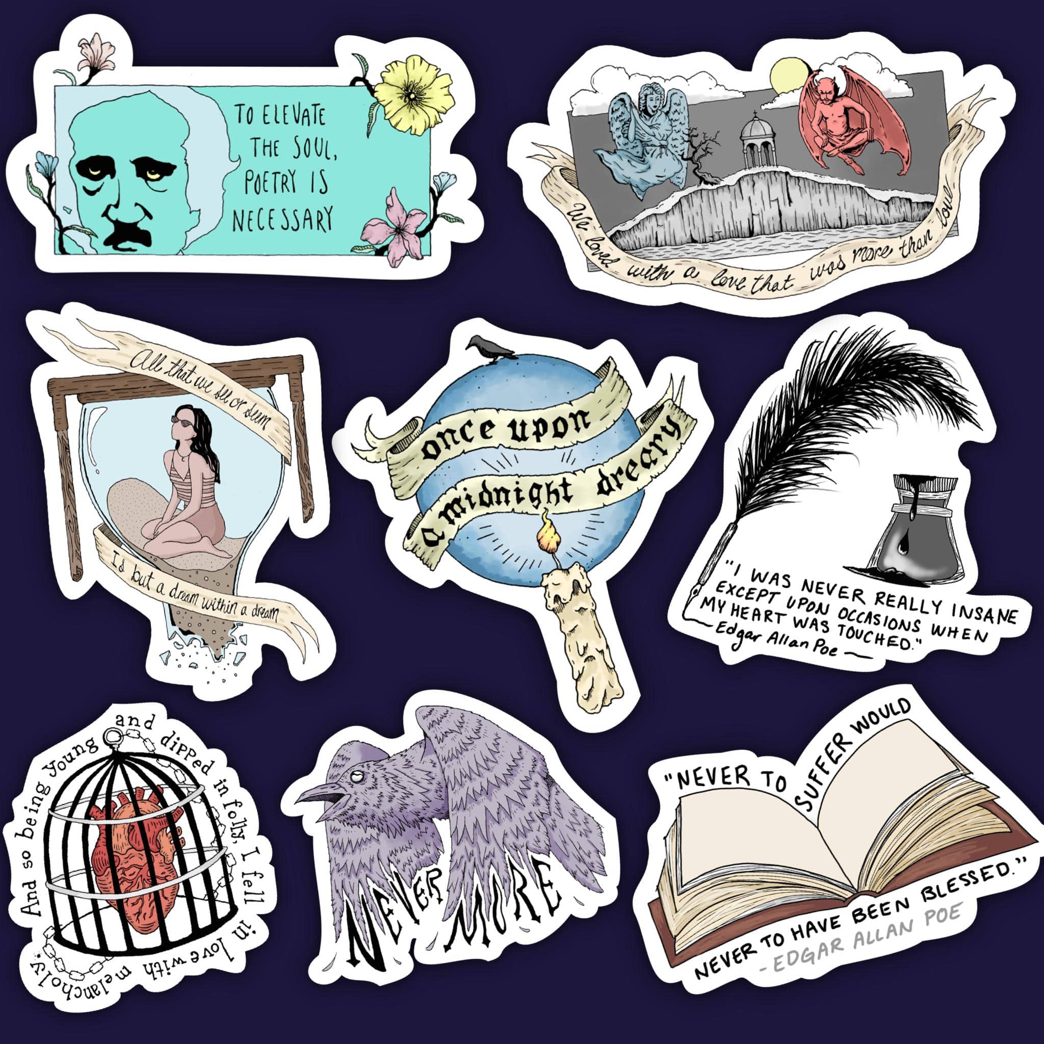  Edgar Allan Poe Sticker 8 Pack、mySite、elrpsem3k