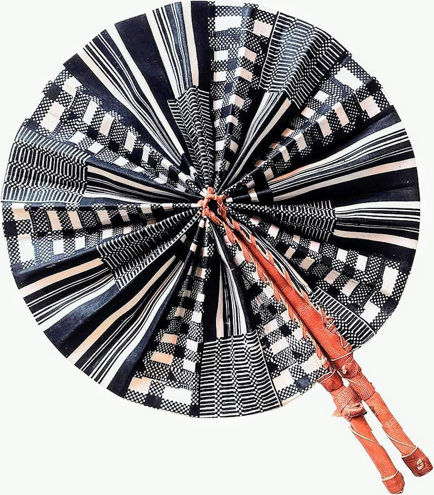 Dupsie's Koumadi Foldable Black and White African Print Ankara Kente Fan DPPFB0795、mySite、solidvoid