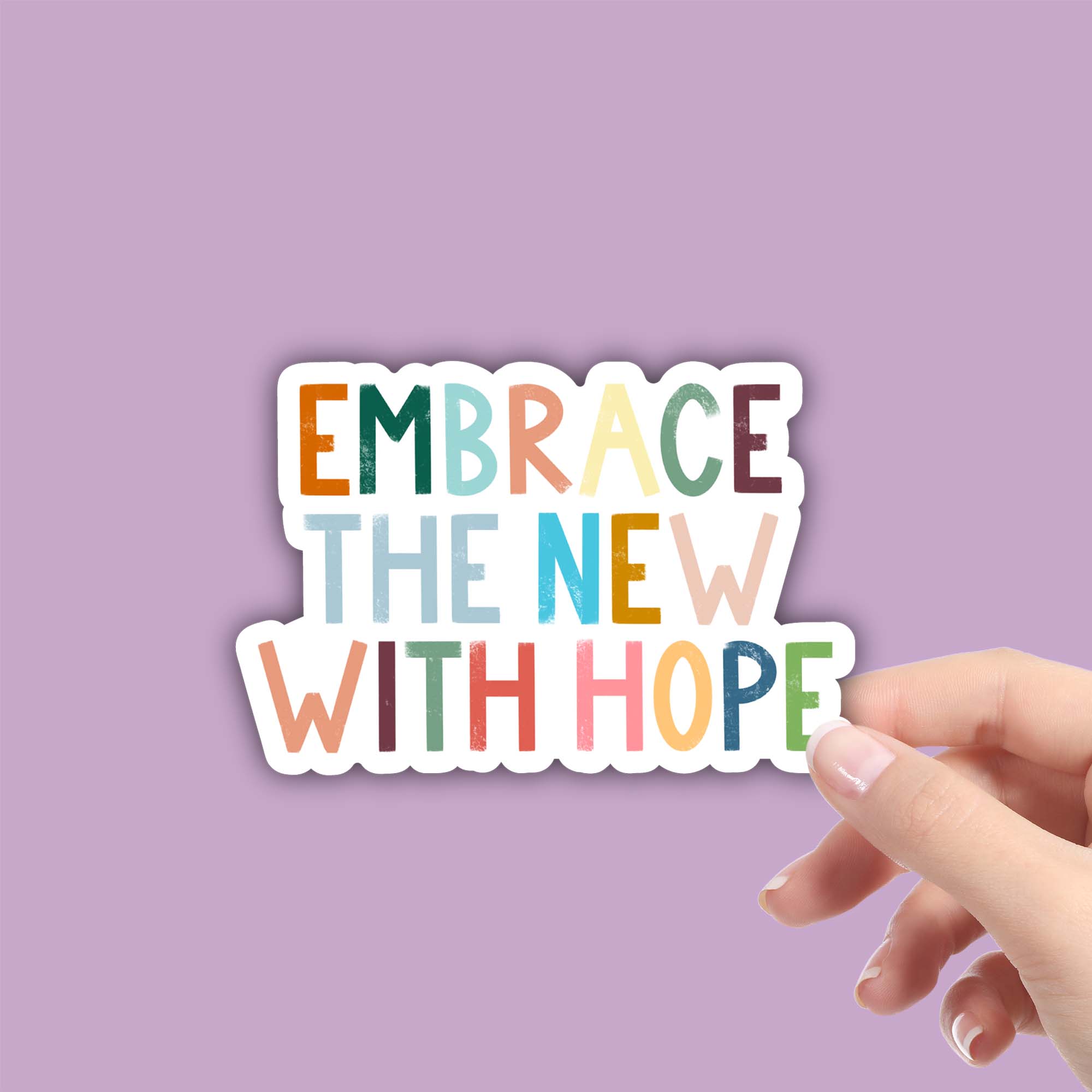  Embrace The New With Hope Positivity Lettering Sticker、mySite、elrpsem3k