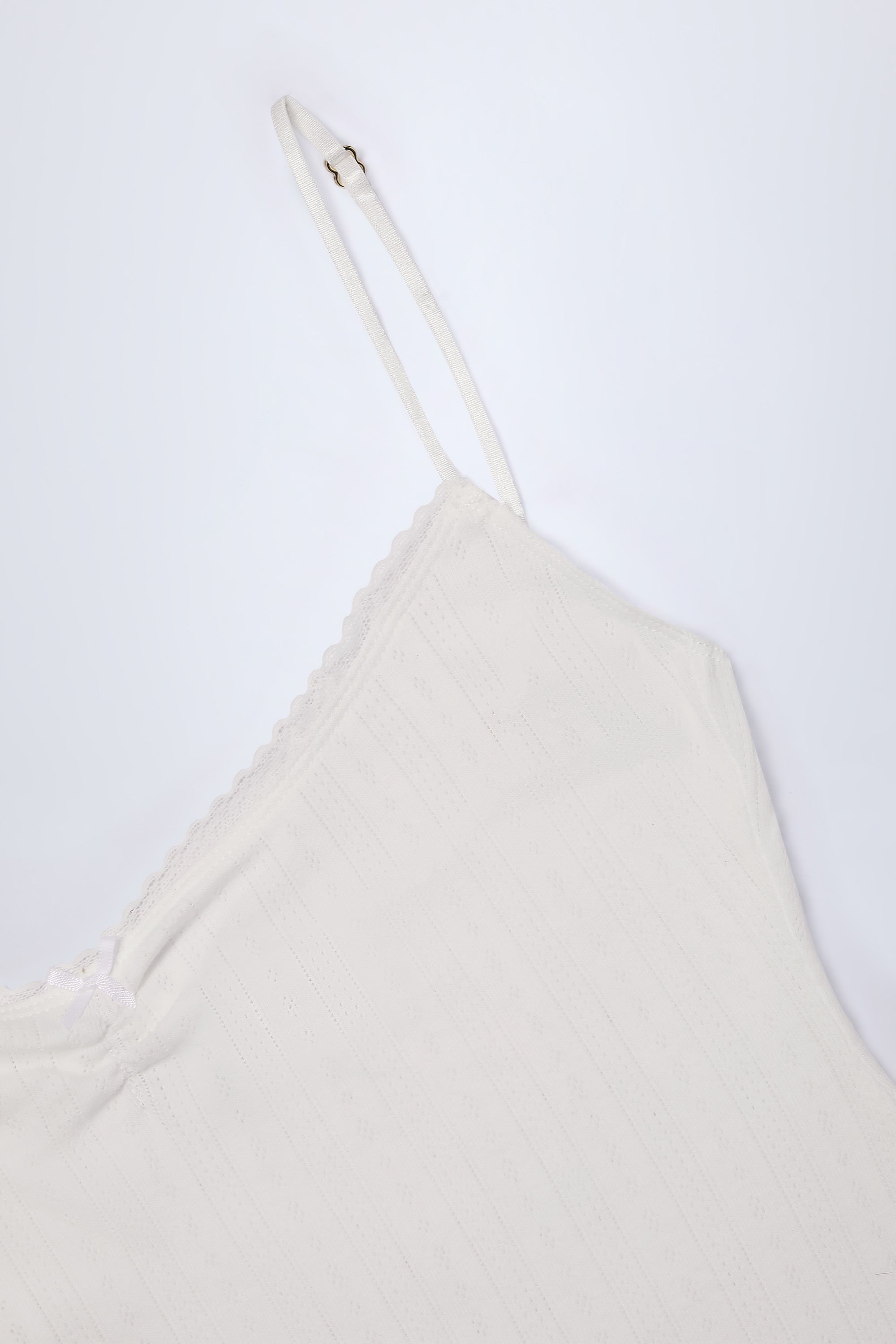  Pointelle Ruched A-Line Mini Dress in White、mySite、sugarbowlscore