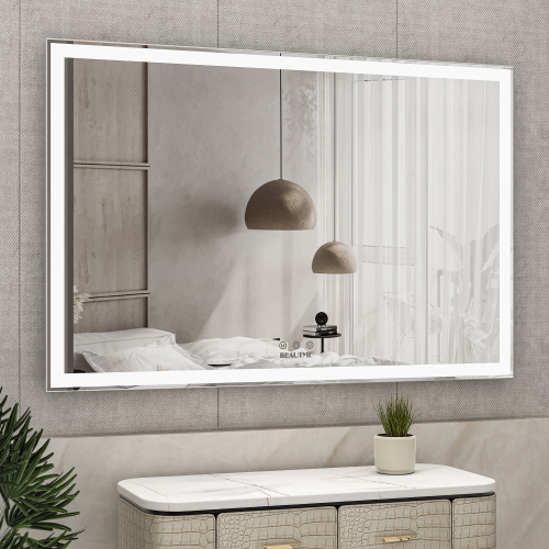 72X32 inch Oversized LED Bathroom Mirror Wall Mounted Mirror with 3 Color Modes Aluminum Frame Wall Mirror Large Full Length Mirror with Lights Lighted Full Body Mirror for Bedroom Living Room, Silver、、xpatfood