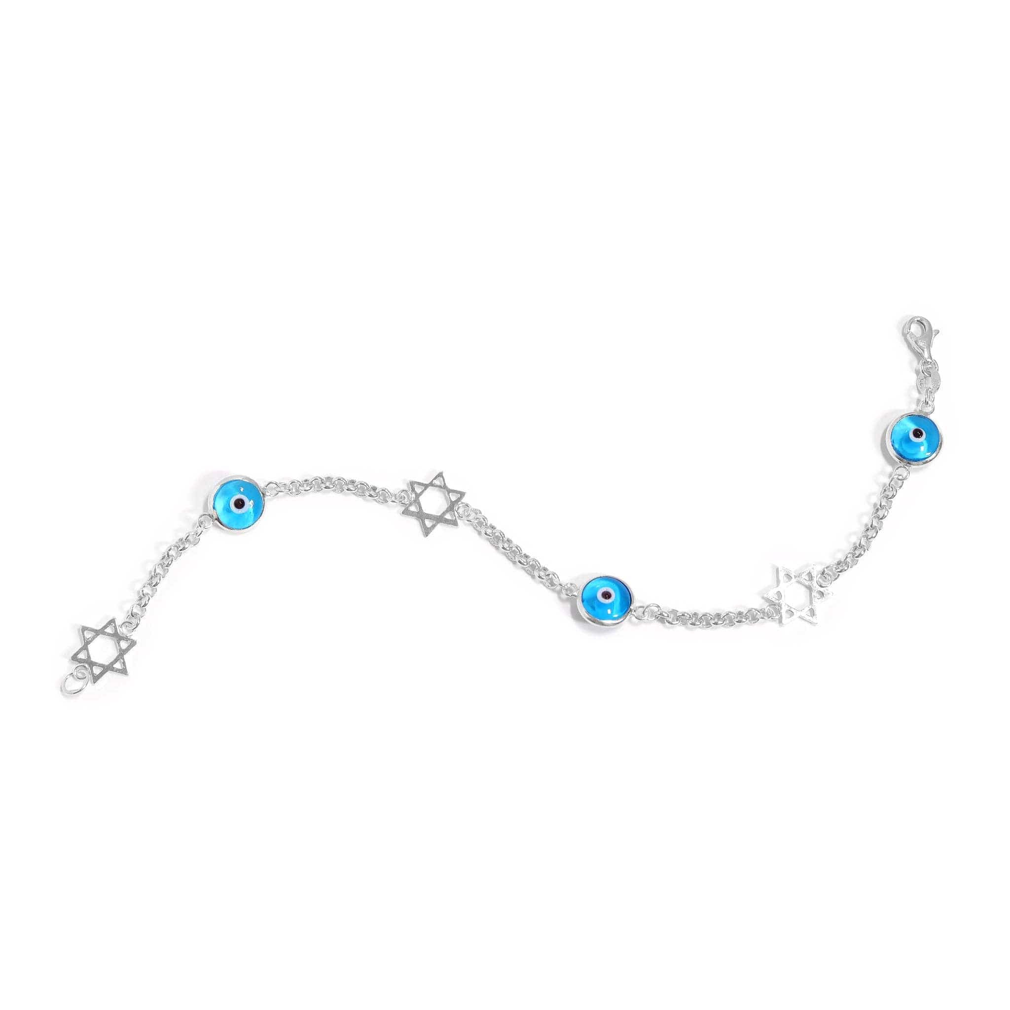 Blue Evil Eye and Star of David Bracelet - Sterling Silver、mySite、topwebapps