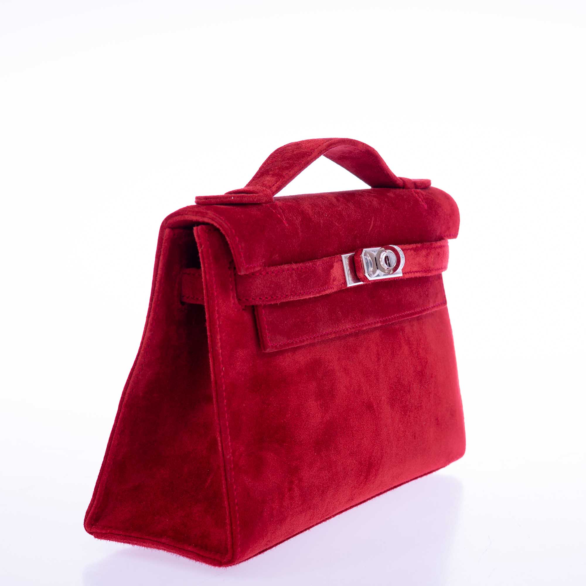 Hermès Exceptional Collection Rubis Veau Doblis Suede Diamond Kelly Pochette with 18k White Gold & Diamond Hardware、mySite、garminoutage.com