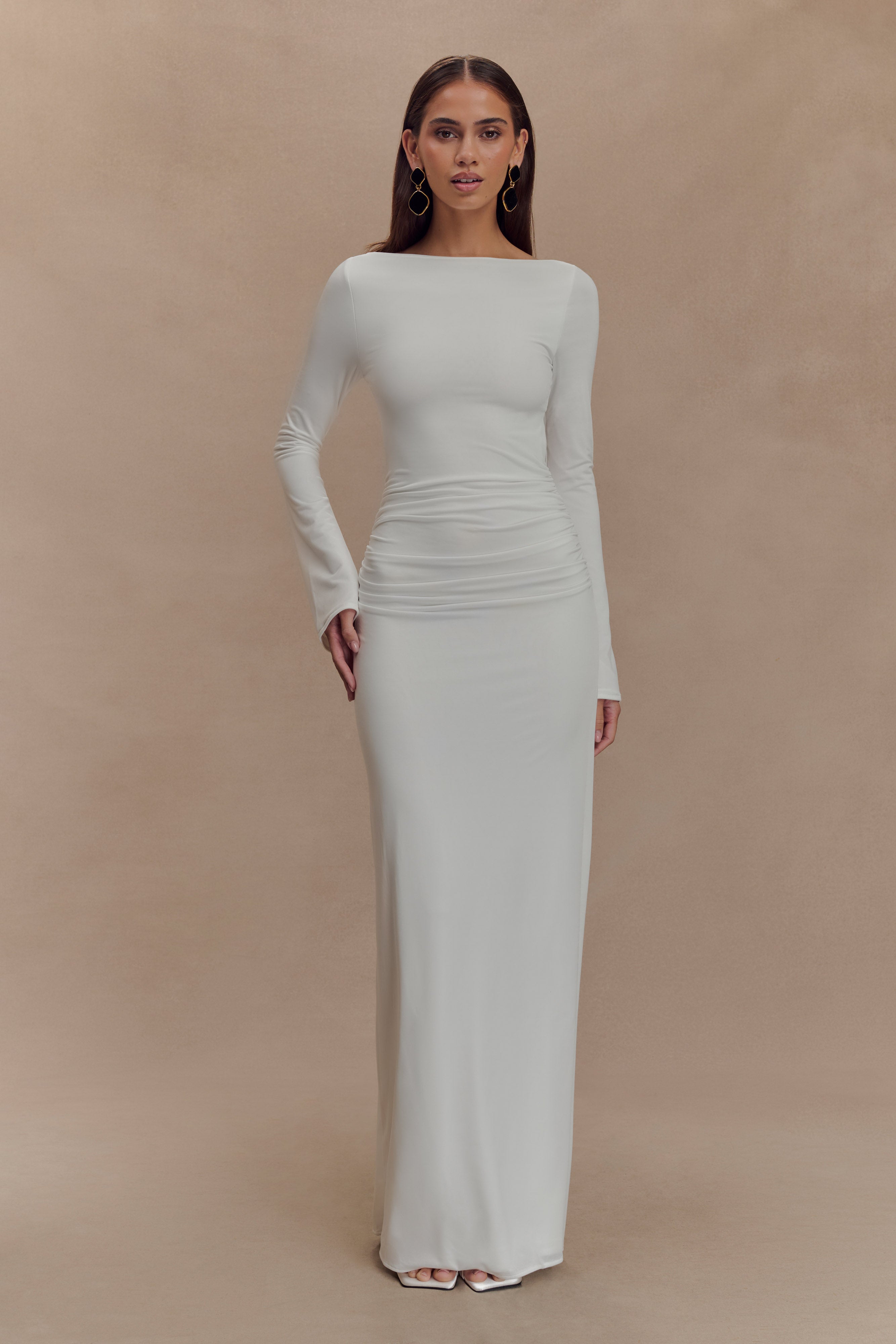 Vienna Slinky Cut Out Maxi Dress - White、mySite、solidvoid