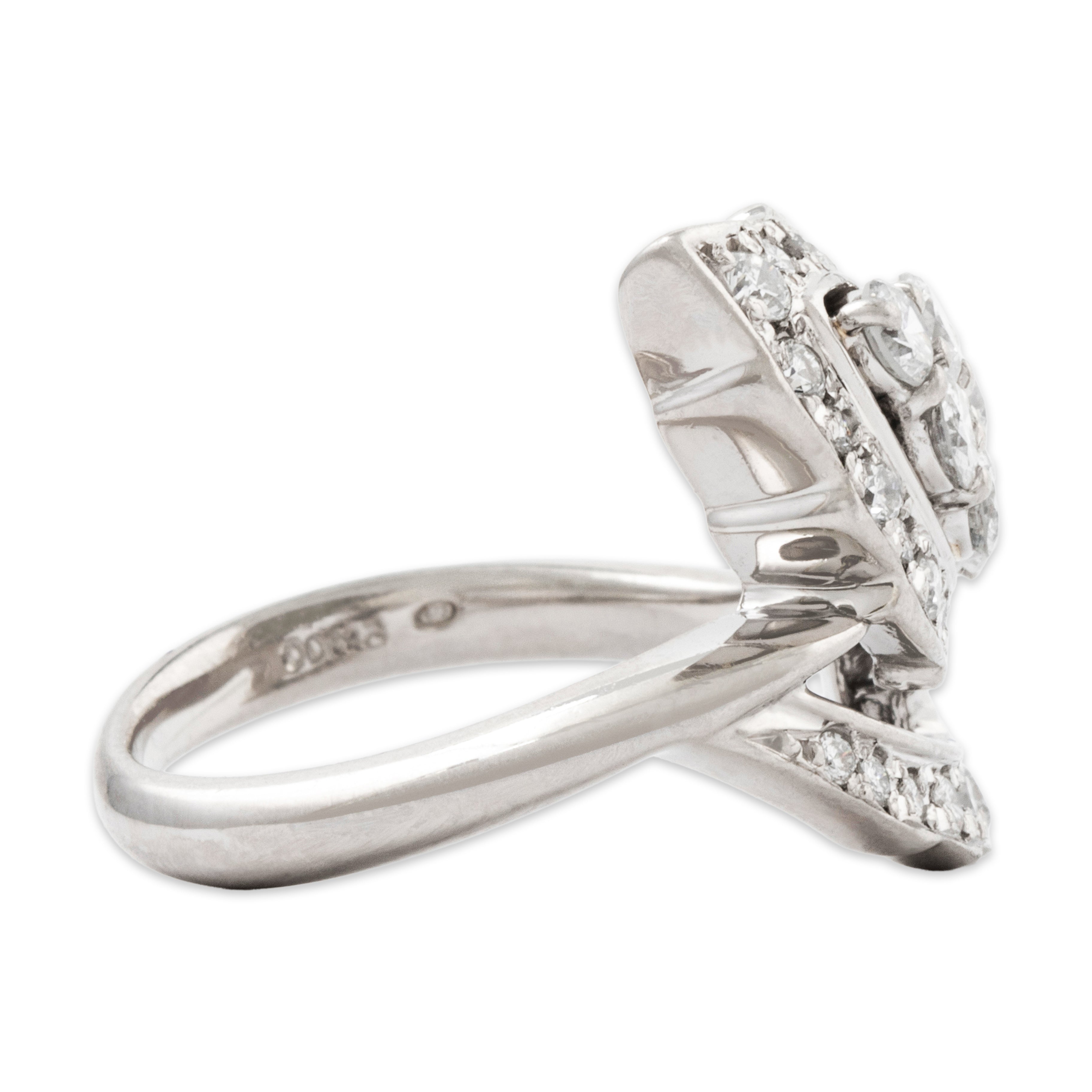 Vintage Platinum 1cttw Diamond Naturalistic Foliate Ring 6.00、mySite、hinf8tx79