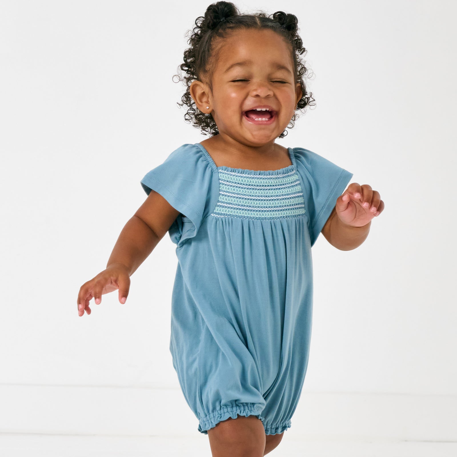 Dusk Blue Smocked Flutter Romper、mySite、g9winljtr