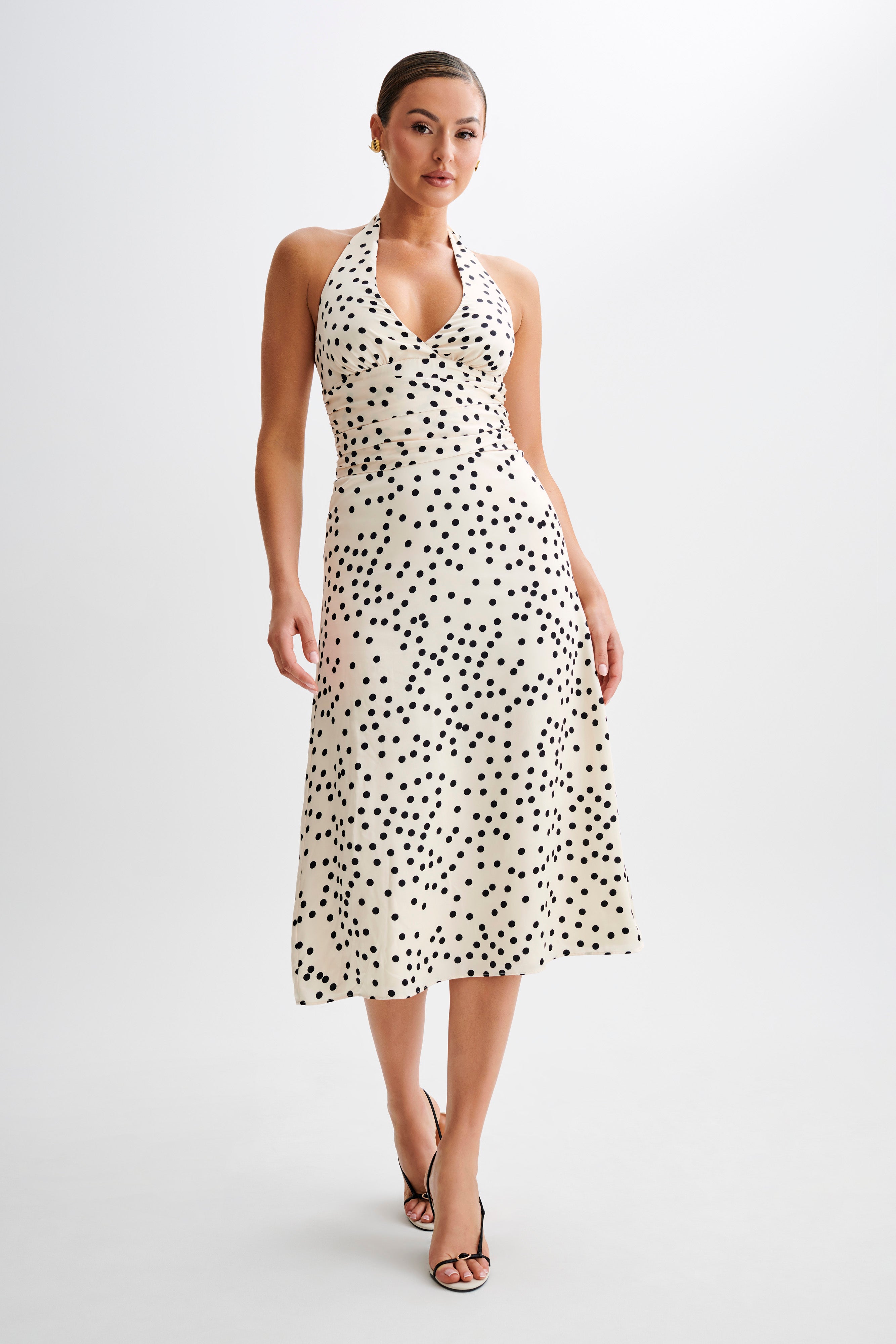 Marguerite Satin Halter Midi Dress - Polkadot、mySite、solidvoid