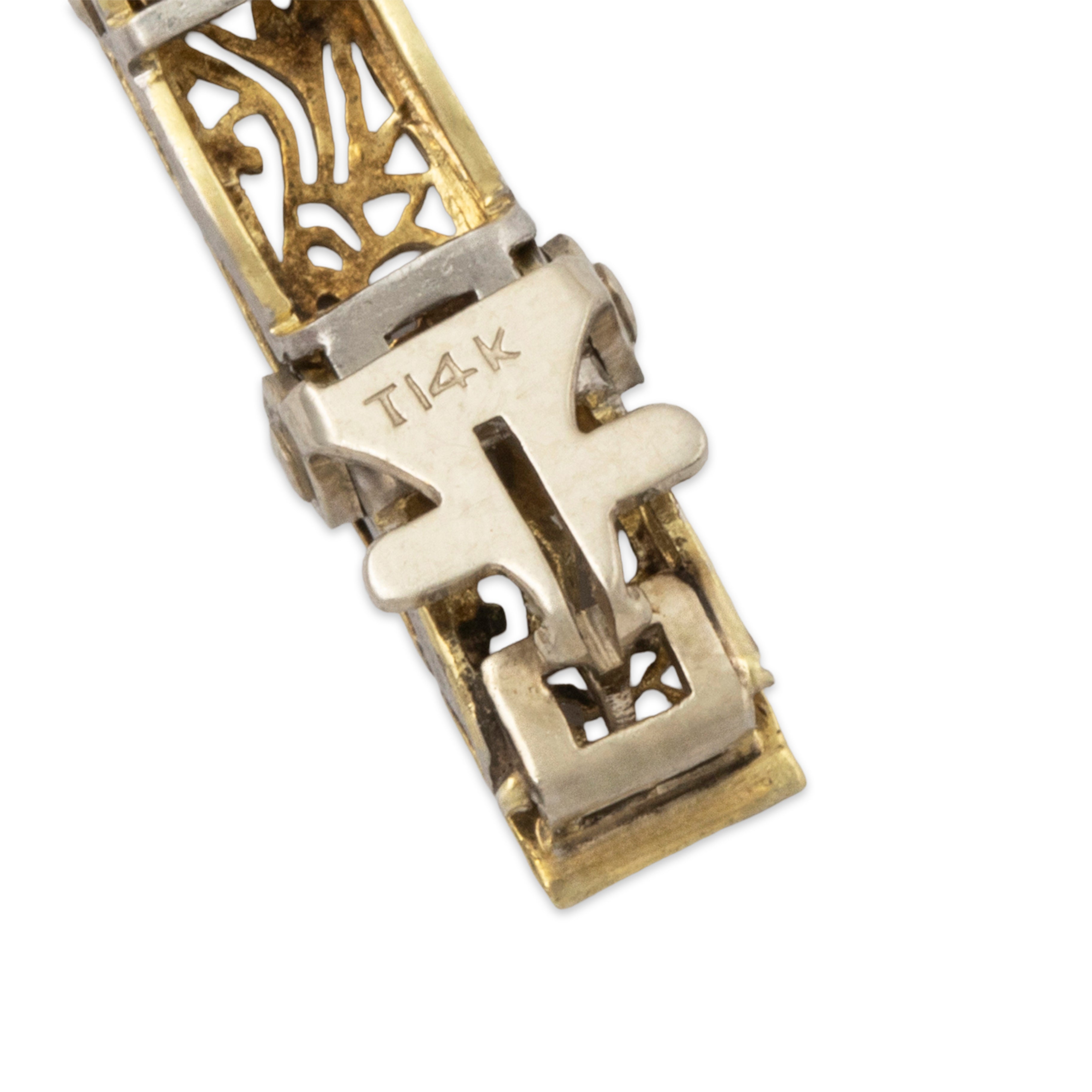 Antique Deco 14k White Gold Synthetic Sapphire Blossom Filigree Bracelet 6.75、mySite、hinf8tx79