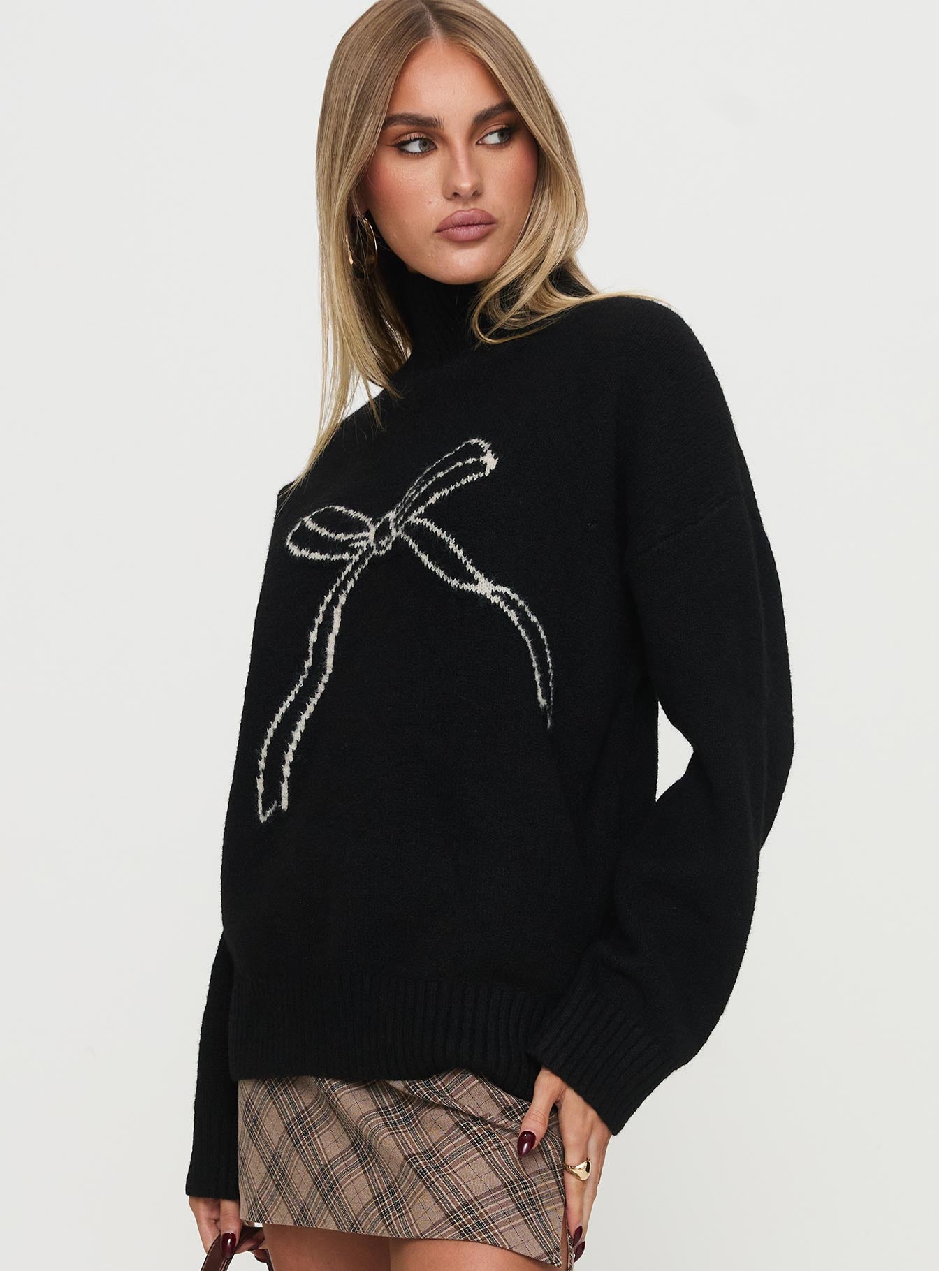 Shes So Sweet Bow Knit Sweater Black、mySite、solidvoid