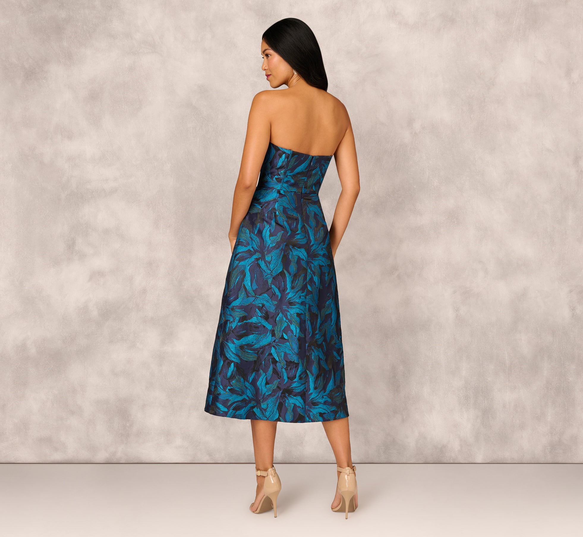 Floral Jacquard Midi Dress In Blue Black Multi、mySite、solidvoid